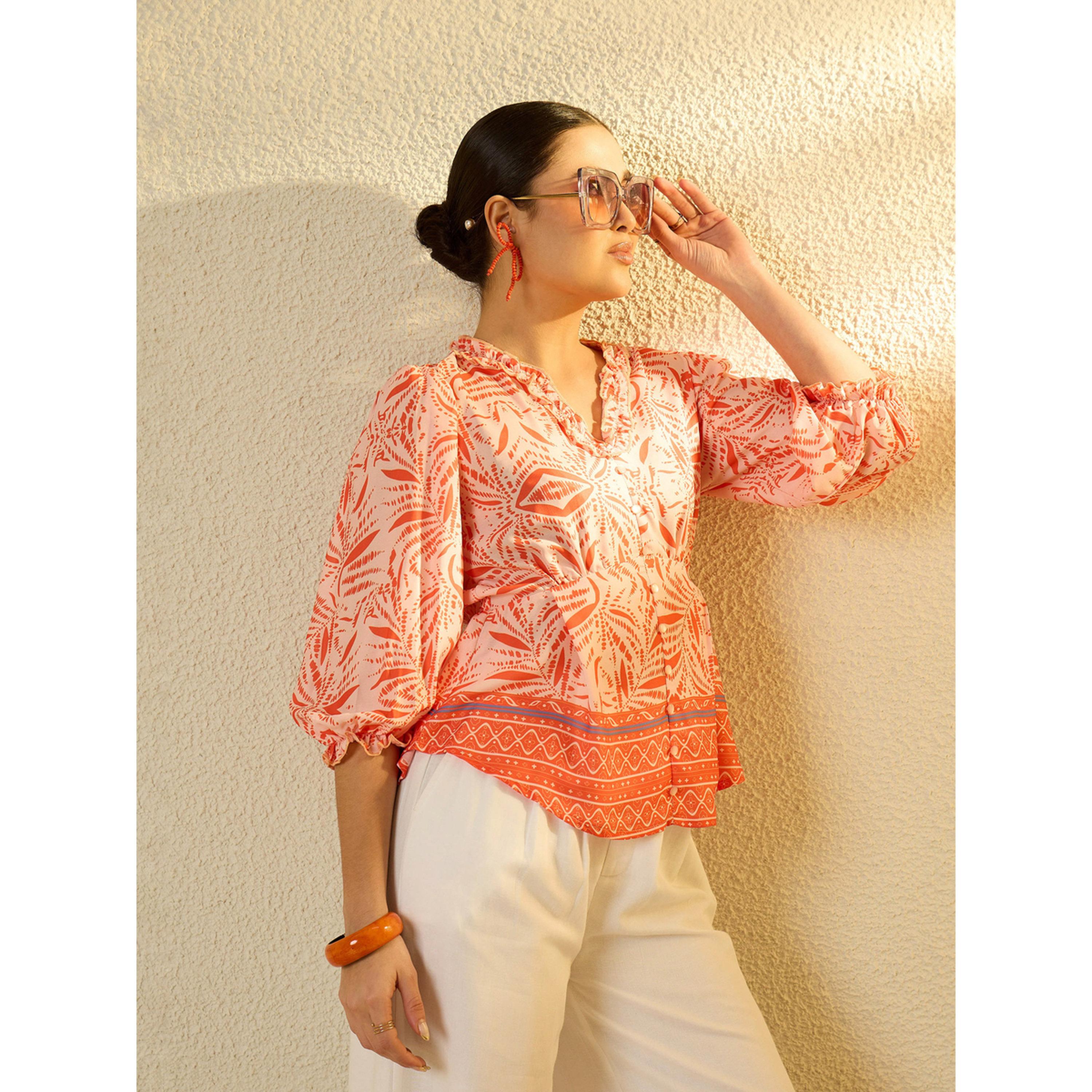 بلوزة مطبوعة بياقة V برتقالي-women-clothing-shirtsandblouses-blouses-image-3