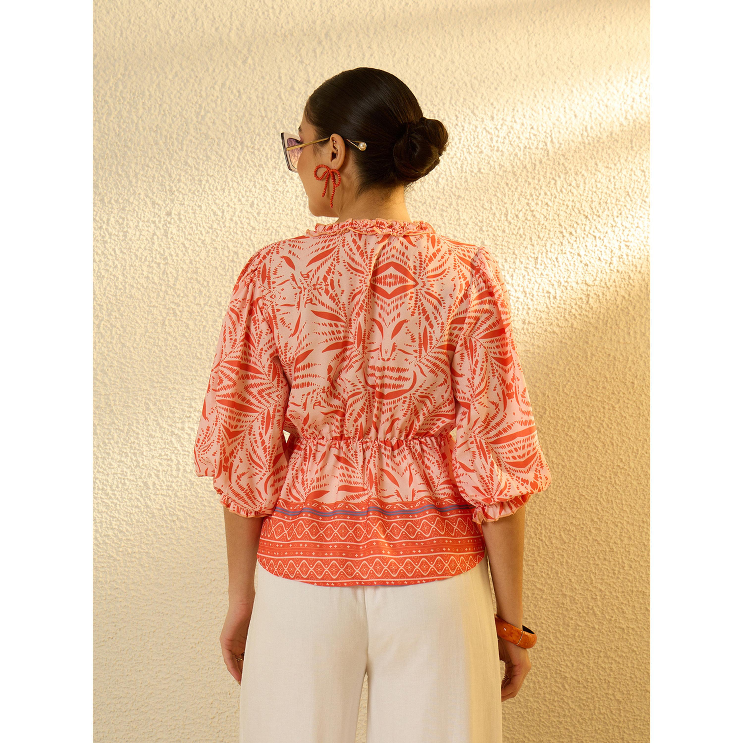 بلوزة مطبوعة بياقة V برتقالي-women-clothing-shirtsandblouses-blouses-image-5