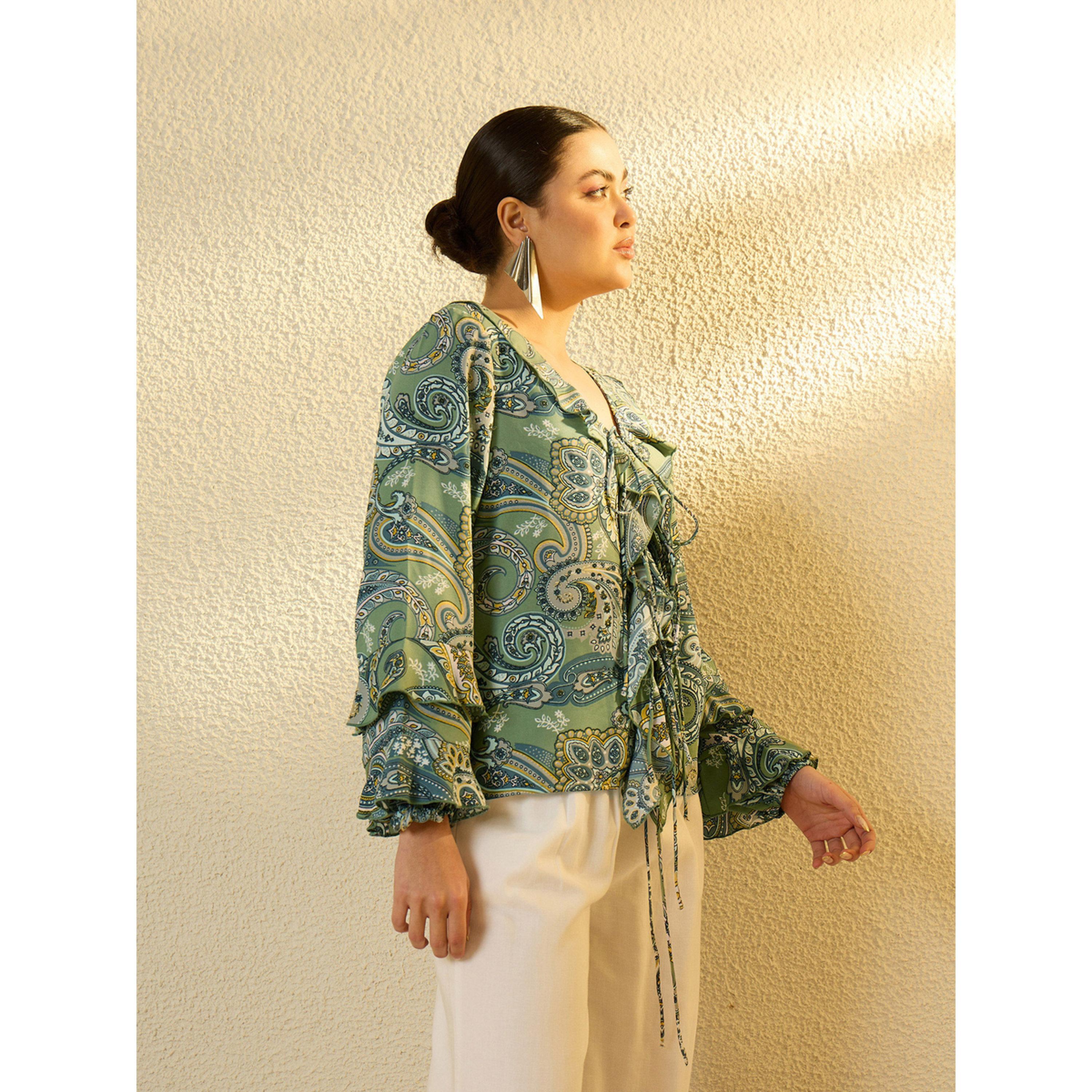 بلوزة بكشكش وطبعة بيزلي أخضر-women-clothing-shirtsandblouses-blouses-image-3