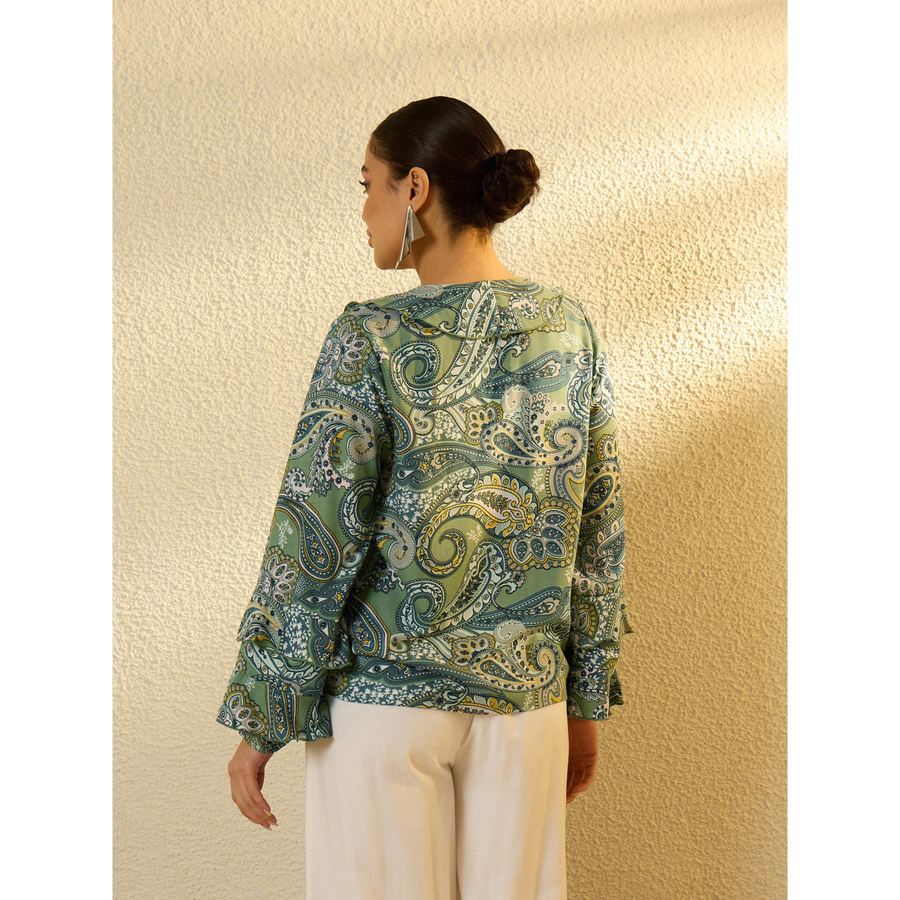 بلوزة بكشكش وطبعة بيزلي أخضر-women-clothing-shirtsandblouses-blouses-image-5