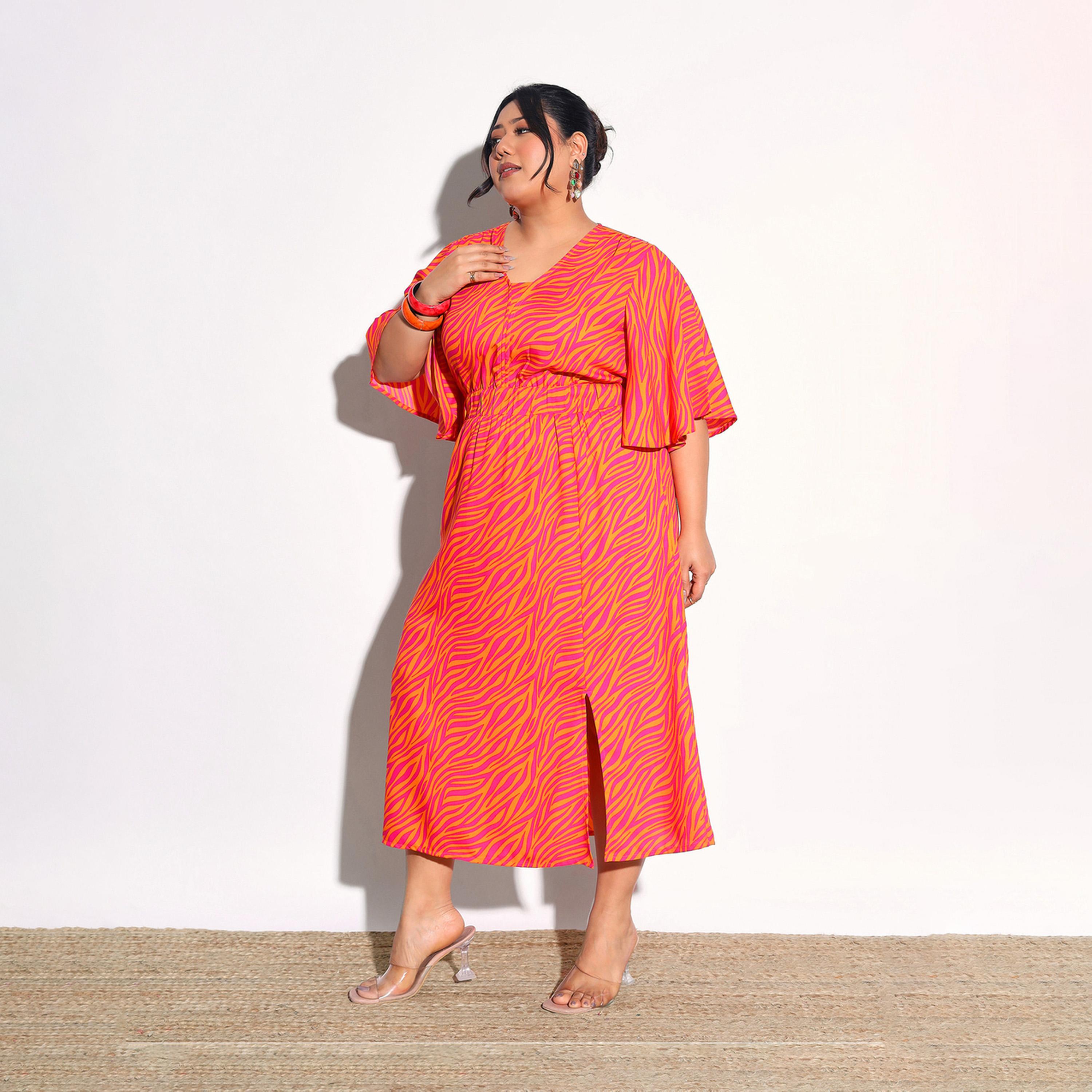 Sassafras X Styli Plus Size Printed Front Slit Midi Dress-women-clothing-dresses-image-1