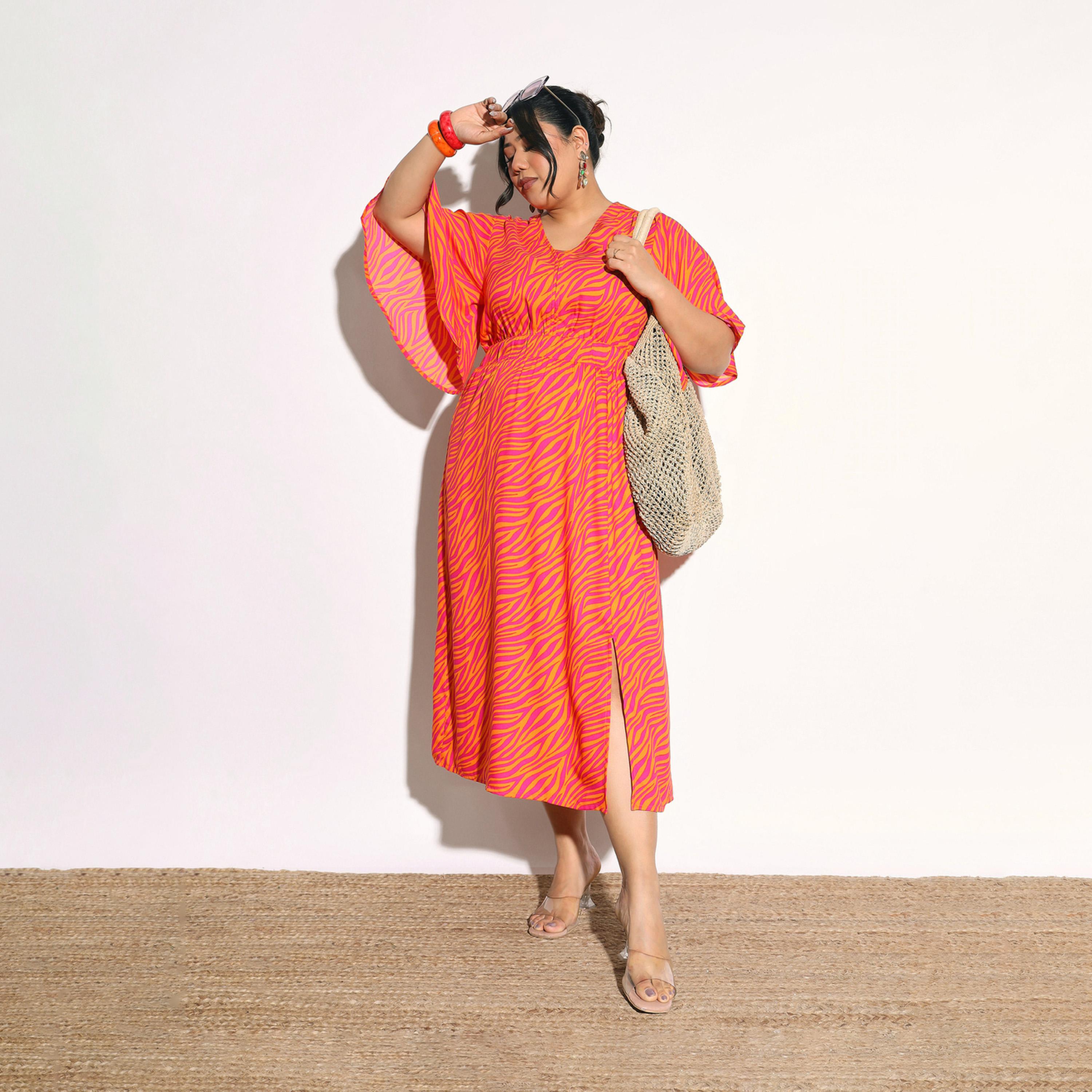 Sassafras X Styli Plus Size Printed Front Slit Midi Dress-women-clothing-dresses-image-3