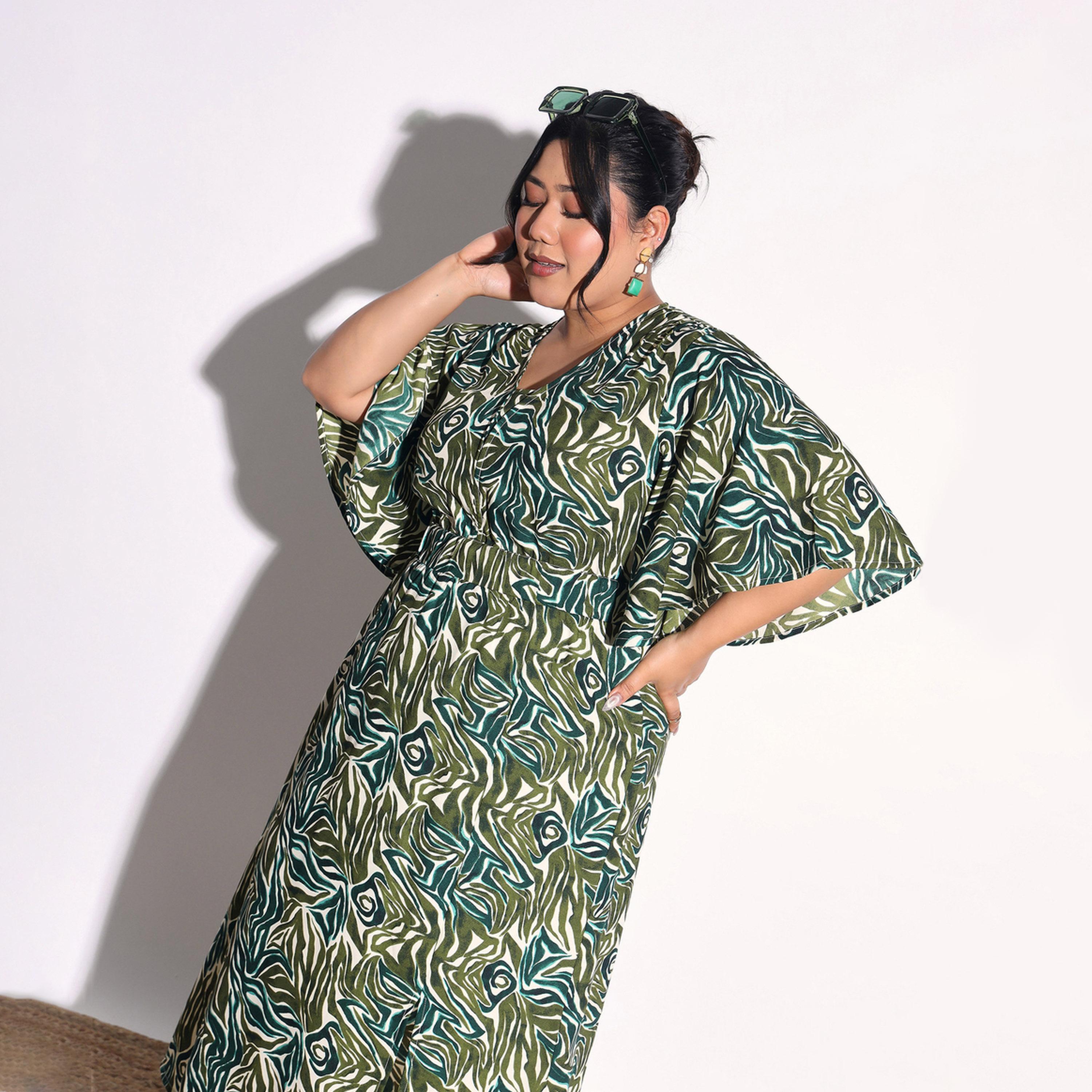 فستان ميدي بفتحة أمامية مطبوع مقاس كبير-women-clothing-dresses-image-2