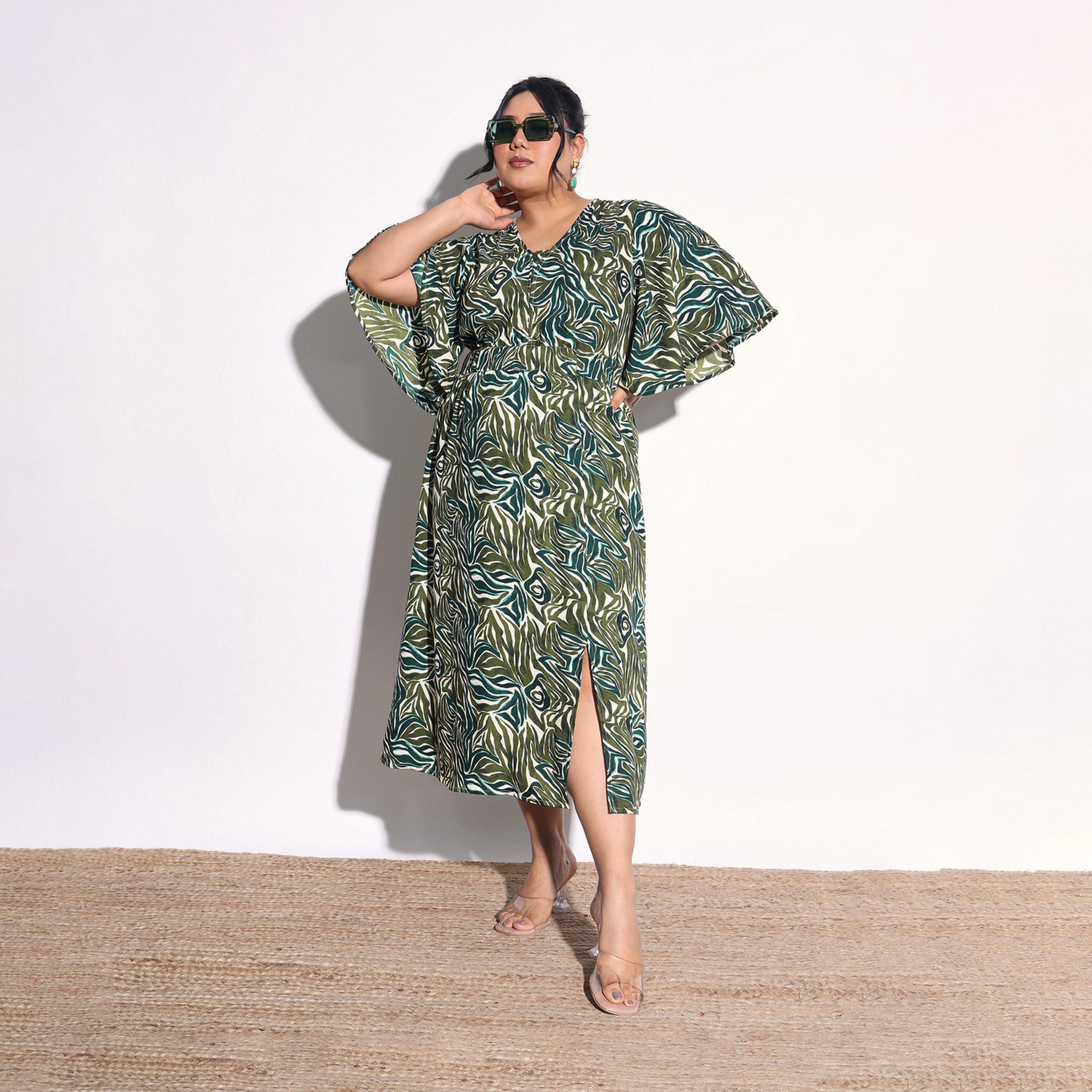 فستان ميدي بفتحة أمامية مطبوع مقاس كبير-women-clothing-dresses-image-6