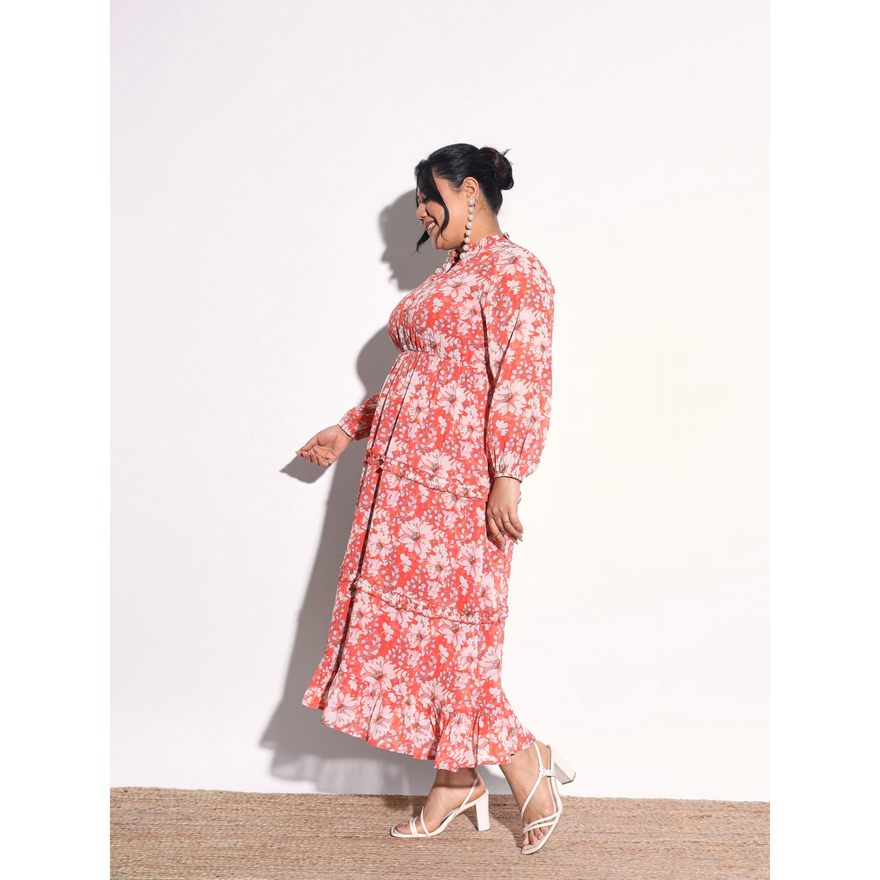 Sassafras X Styli Plus Size Orange Floral V-Neck Tiered Maxi Dress-women-clothing-dresses-image-3