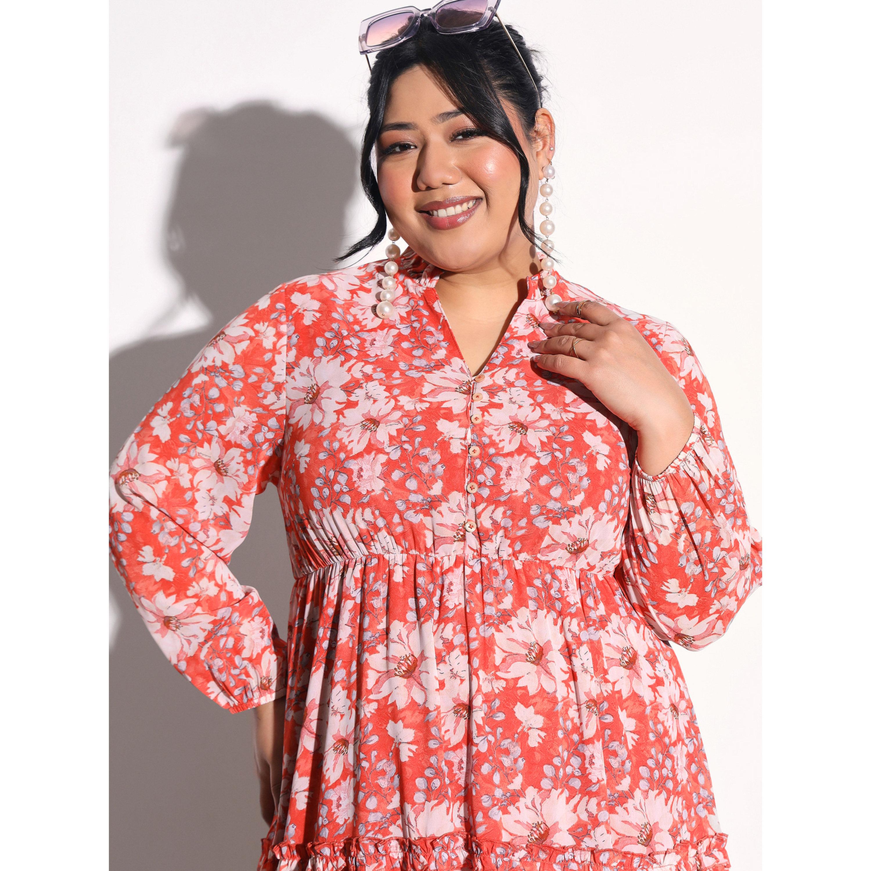 Sassafras X Styli Plus Size Orange Floral V-Neck Tiered Maxi Dress-women-clothing-dresses-image-4