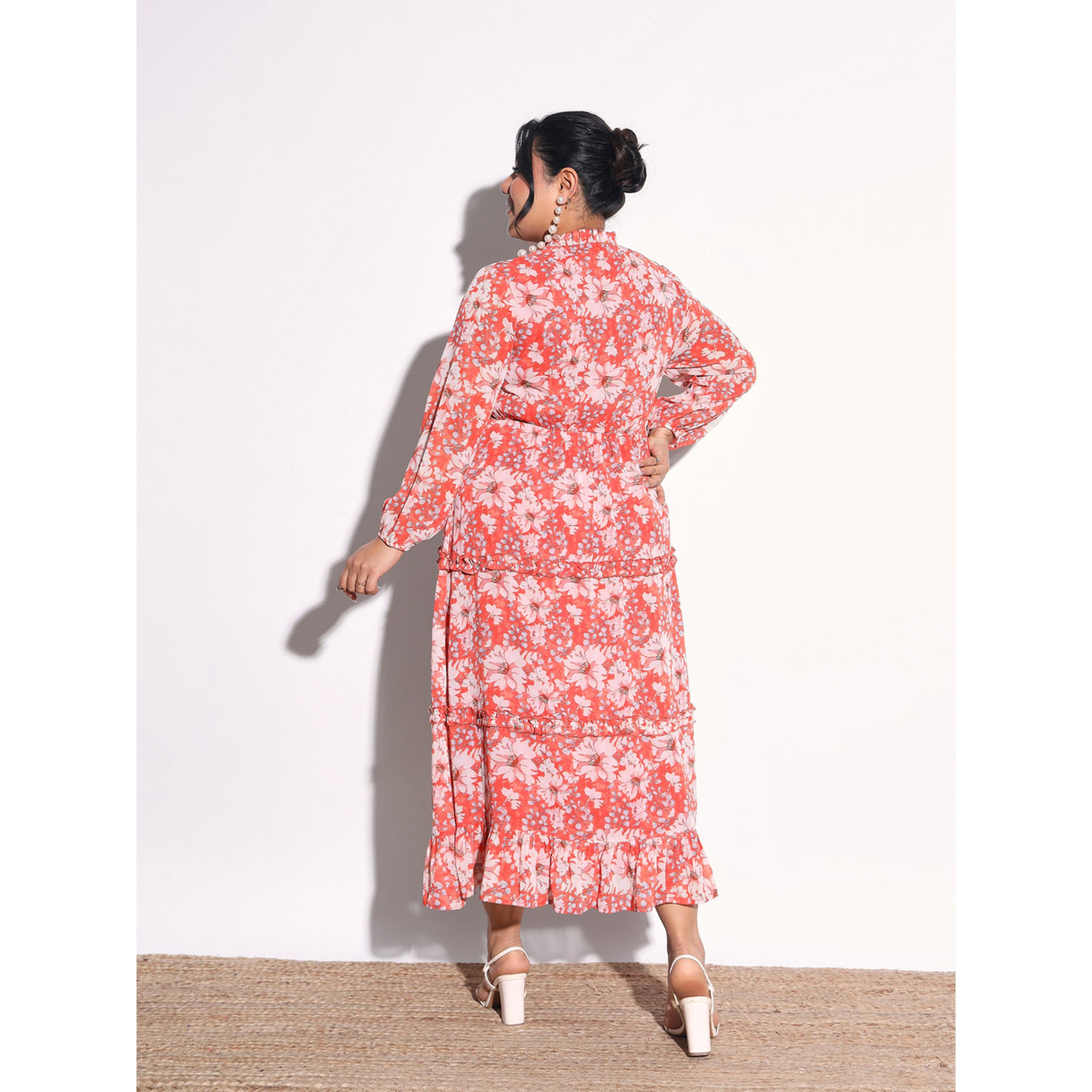 Sassafras X Styli Plus Size Orange Floral V-Neck Tiered Maxi Dress-women-clothing-dresses-image-5