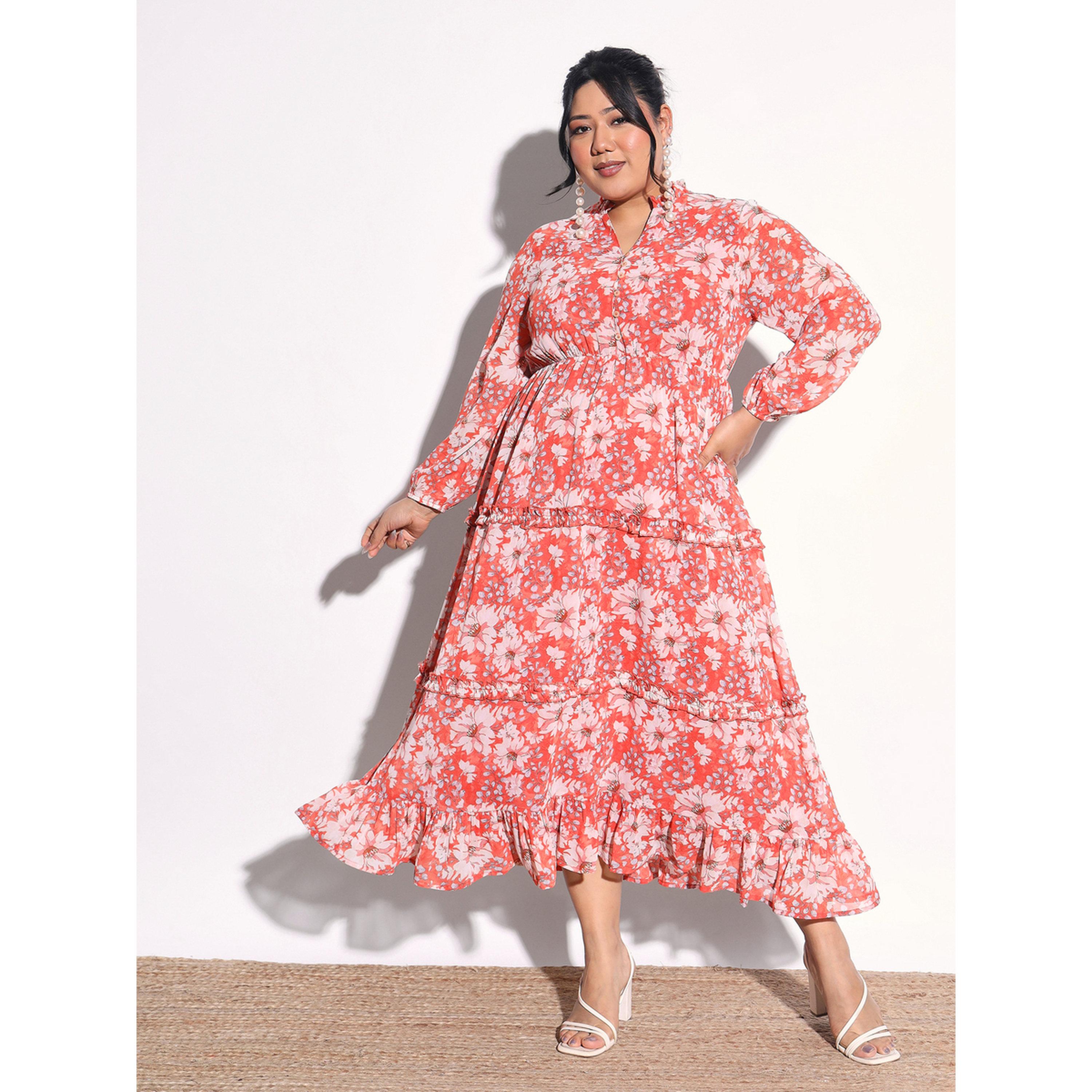 Sassafras X Styli Plus Size Orange Floral V-Neck Tiered Maxi Dress-women-clothing-dresses-image-6