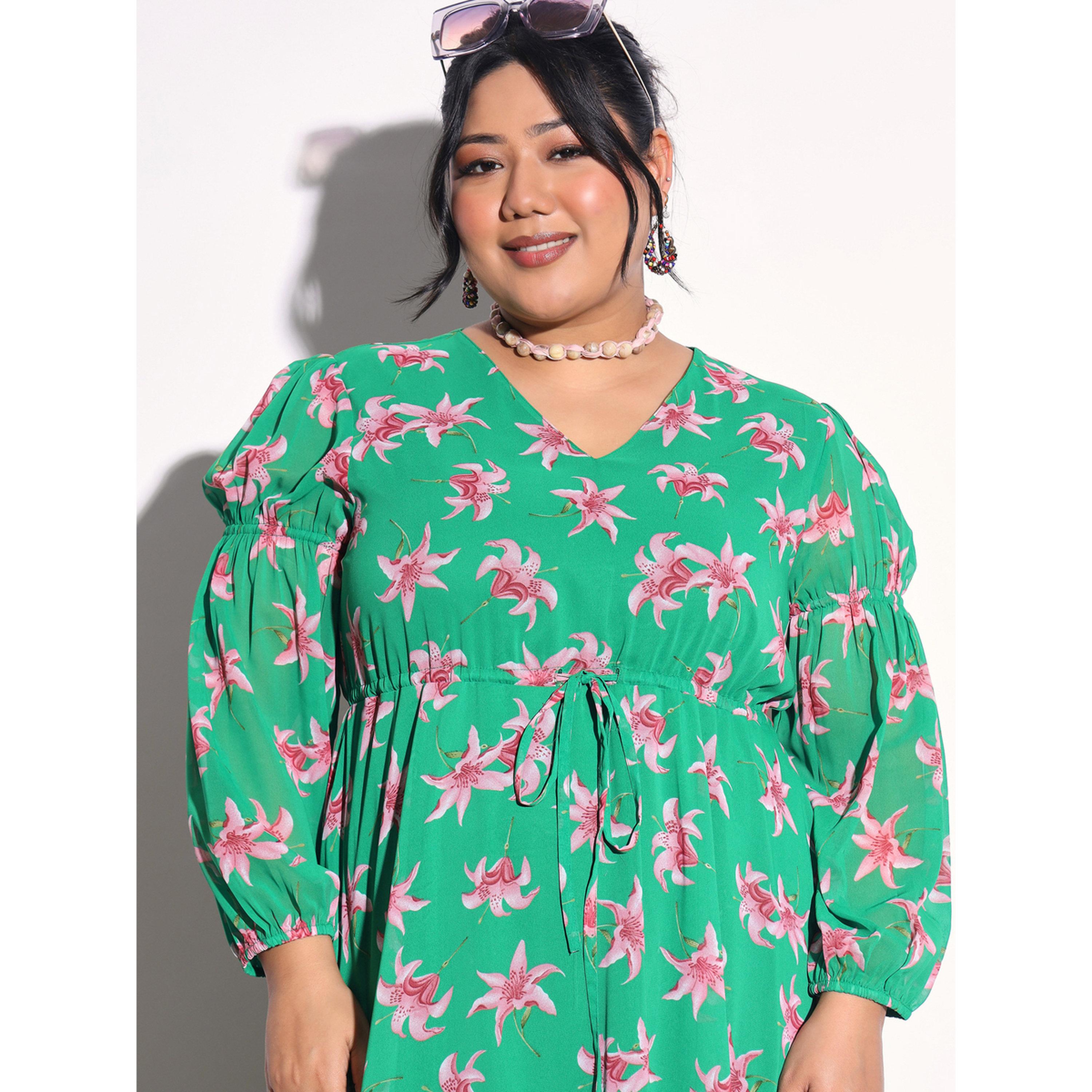 Sassafras X Styli Plus Size Green Floral Tiered Drawstring Midi Dress-women-clothing-dresses-image-4