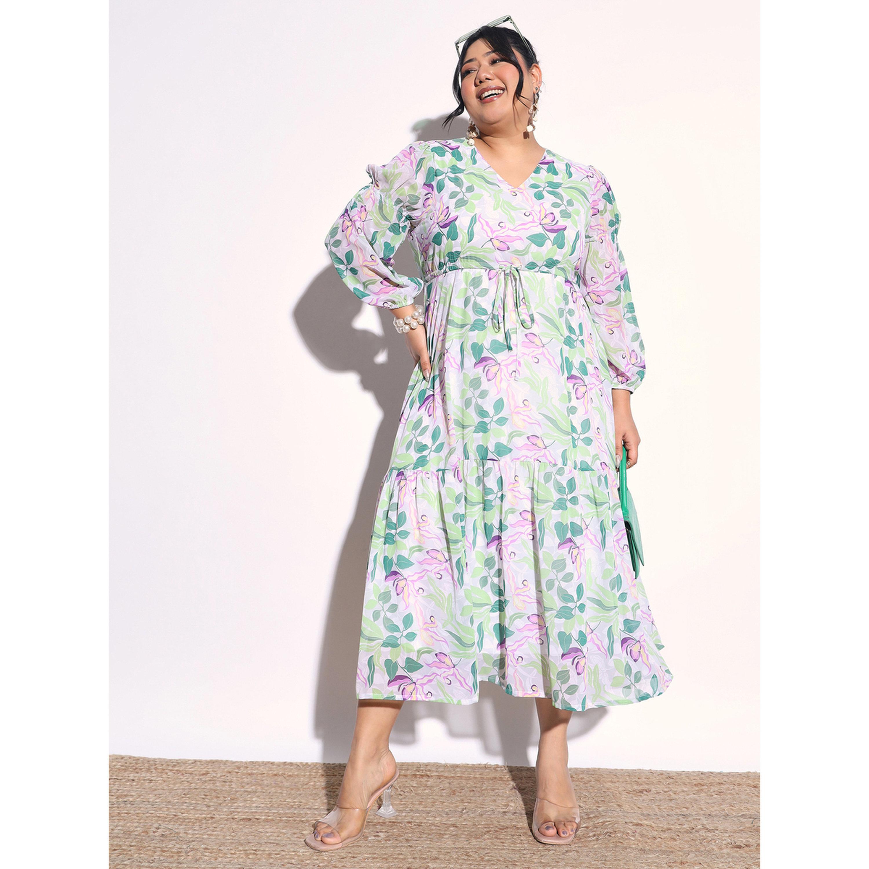 Sassafras X Styli Plus Size Floral Print Tiered Drawstring Midi Dress-women-clothing-dresses-image-2