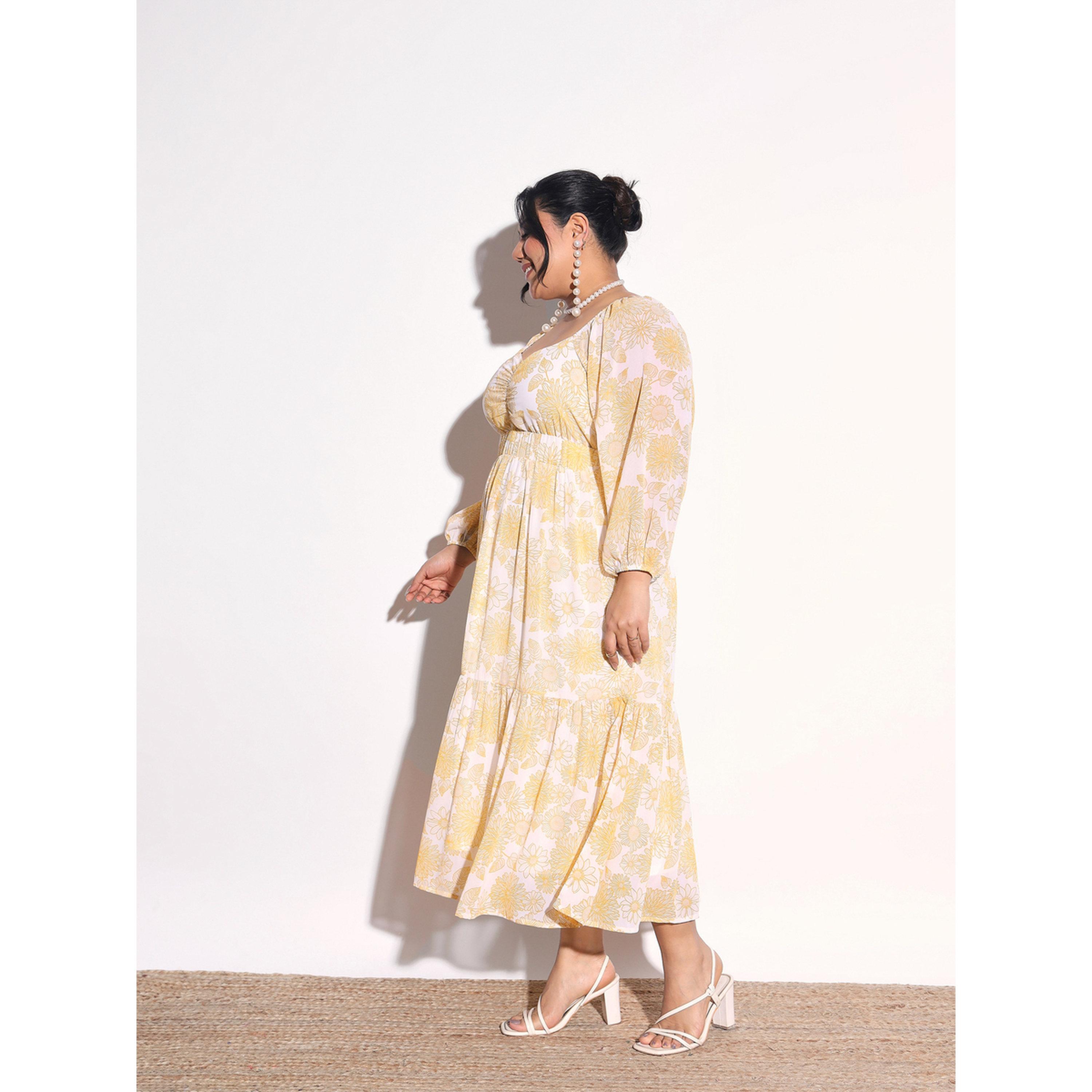 Sassafras X Styli Plus Size Yellow Floral Tiered Midi Dress-women-clothing-dresses-image-3