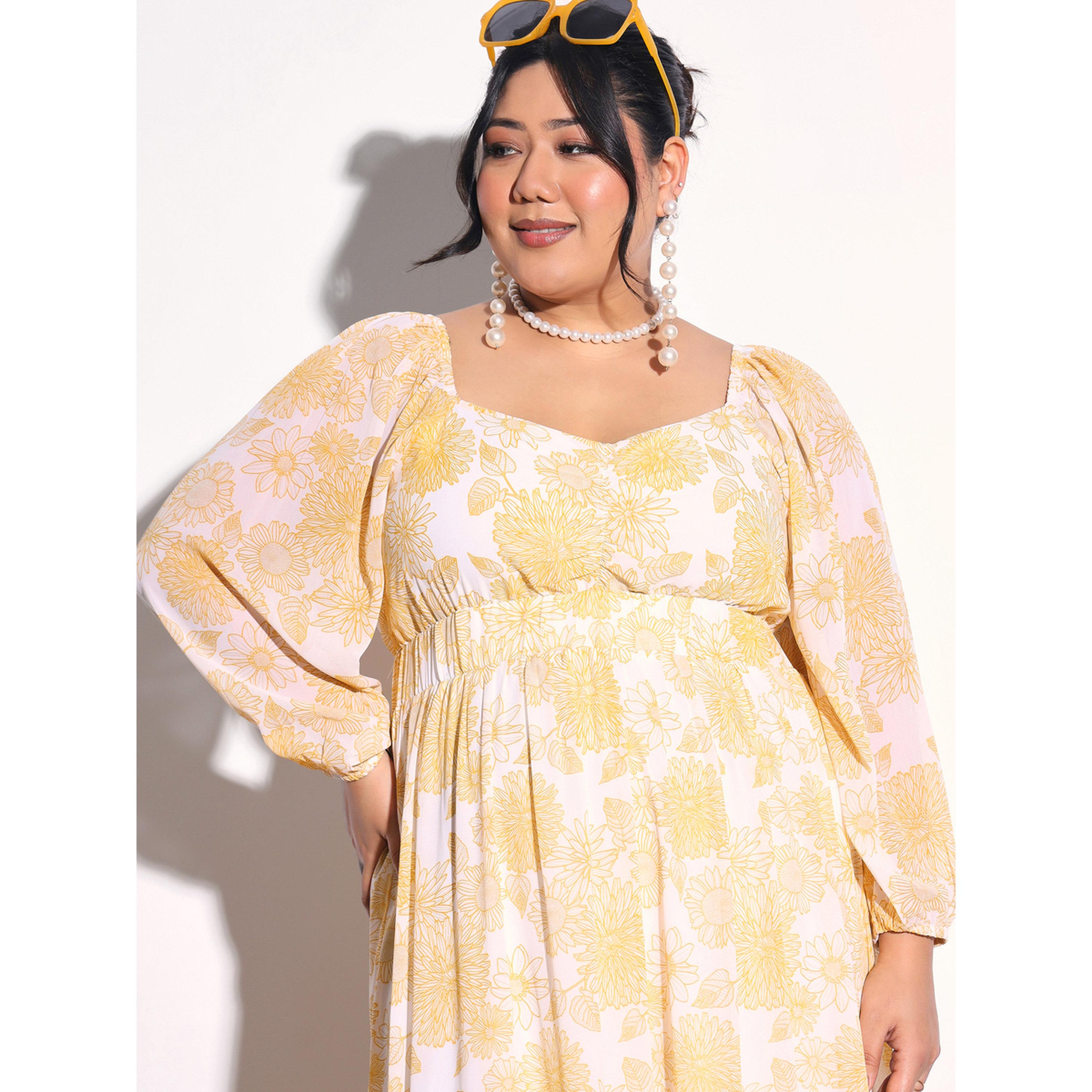 Sassafras X Styli Plus Size Yellow Floral Tiered Midi Dress-women-clothing-dresses-image-4