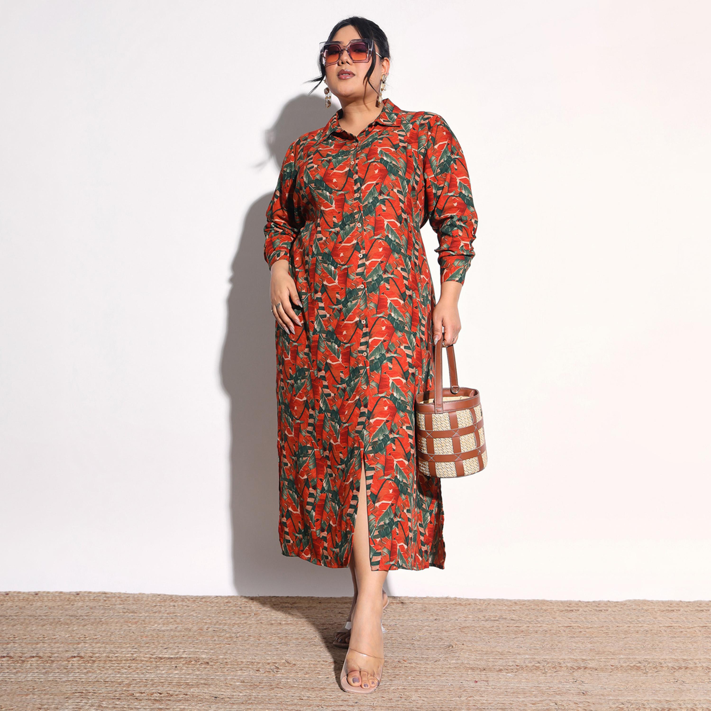 فستان قميص طويل بطبعات استوائية بمقاس كبير-women-clothing-dresses-image-1