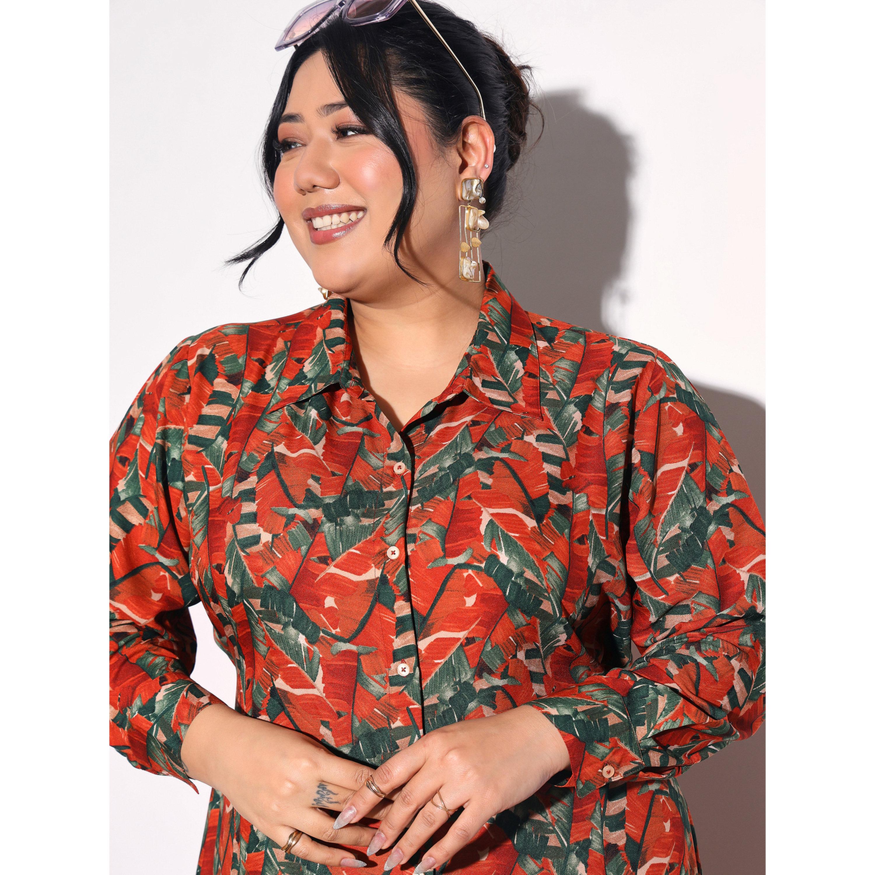 Sassafras X Styli Plus Size Rust Tropical Print Maxi Shirt Dress-women-clothing-dresses-image-4