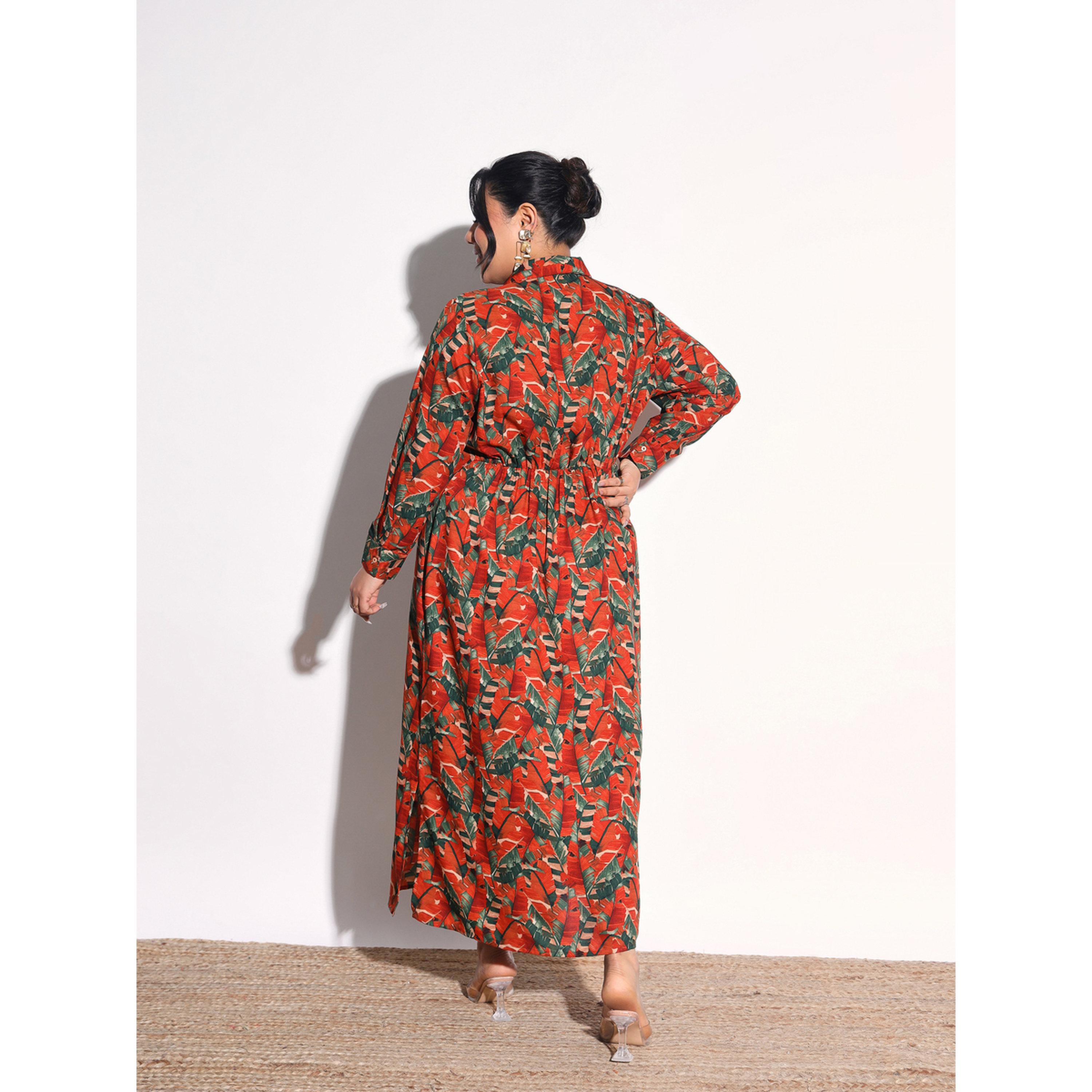 Sassafras X Styli Plus Size Rust Tropical Print Maxi Shirt Dress-women-clothing-dresses-image-5