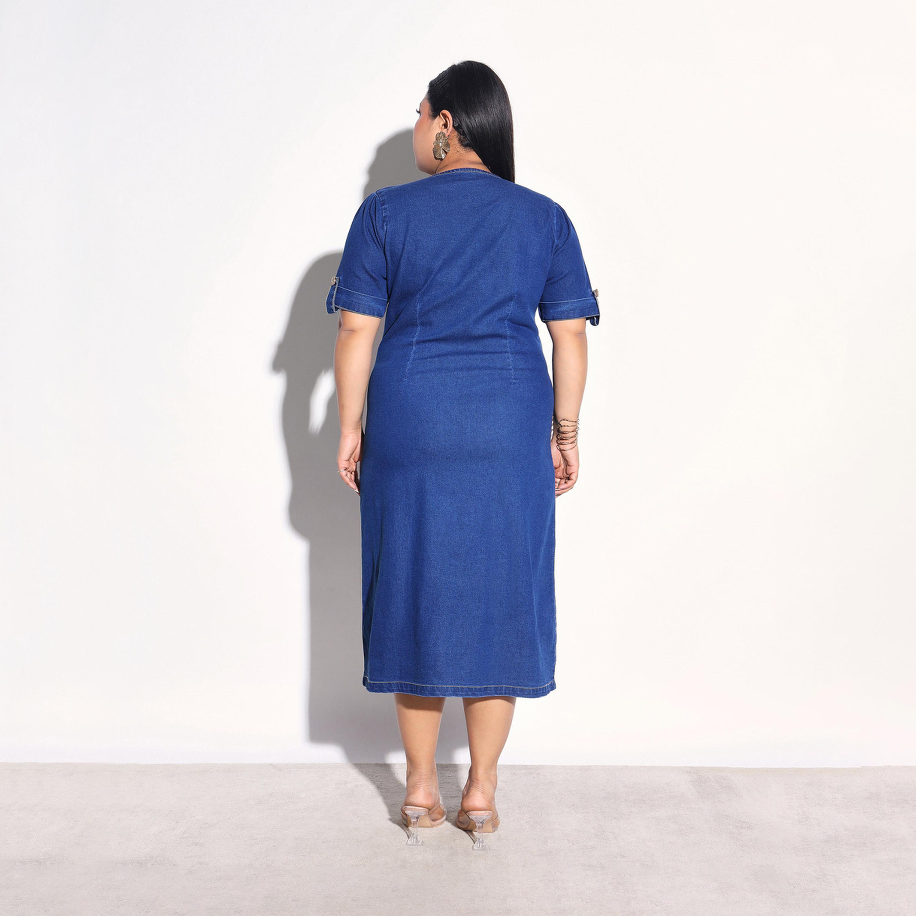 فستان ميدي دنيم نمط ملفوف بأزرار مقاس كبير-women-clothing-dresses-image-5