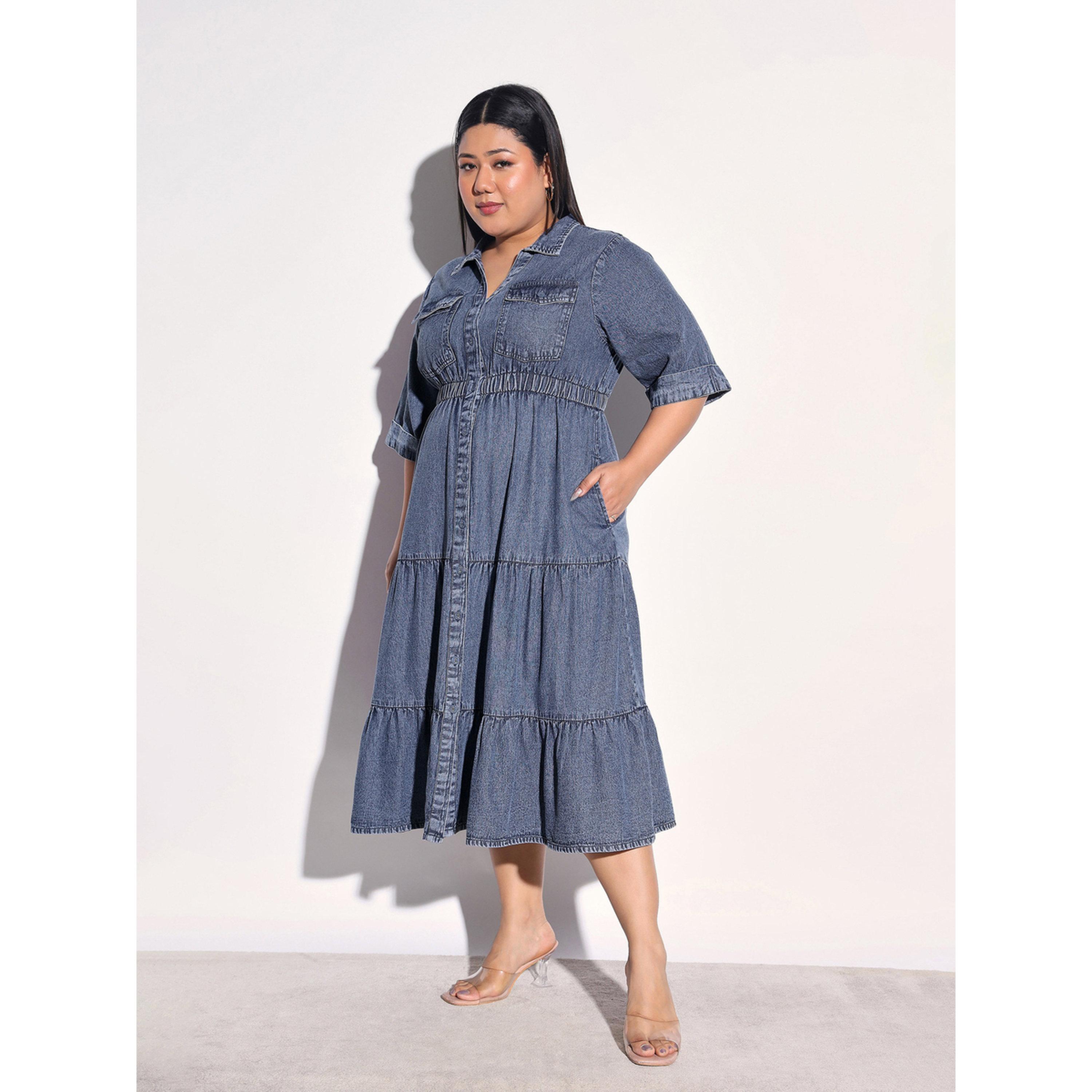 Sassafras X Styli Plus Size Navy Denim Tiered Midi Dress-women-clothing-dresses-image-3