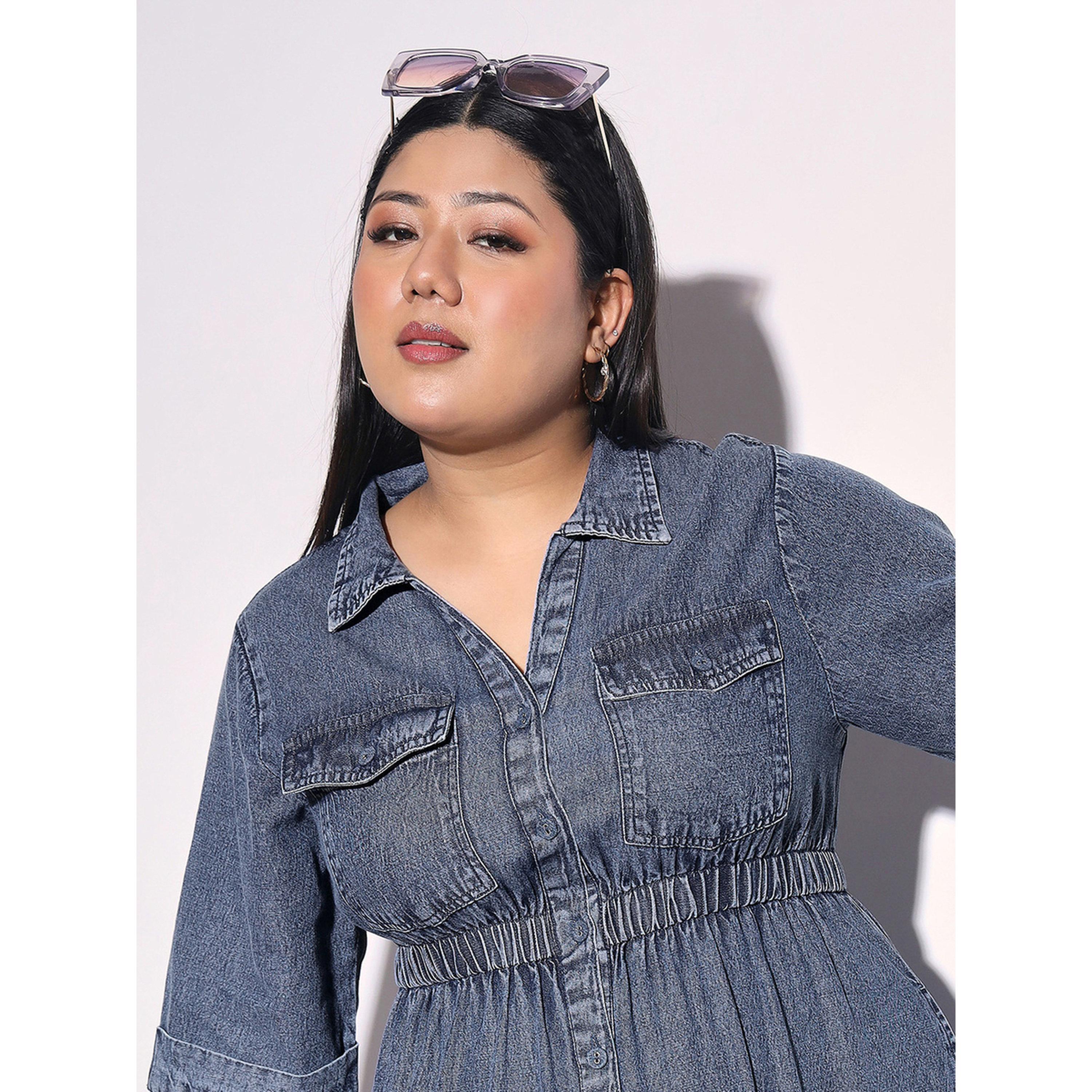 Sassafras X Styli Plus Size Navy Denim Tiered Midi Dress-women-clothing-dresses-image-4