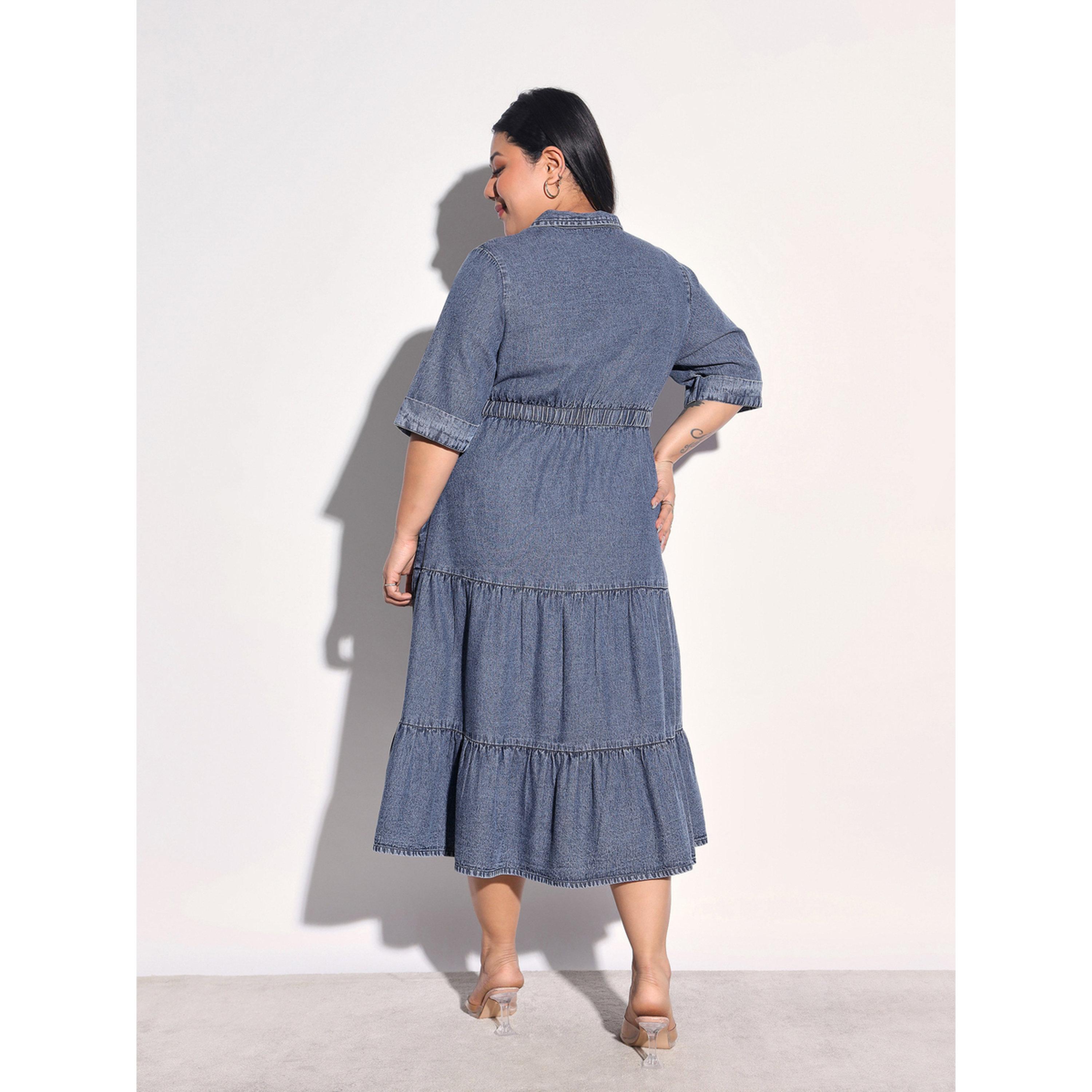 Sassafras X Styli Plus Size Navy Denim Tiered Midi Dress-women-clothing-dresses-image-5