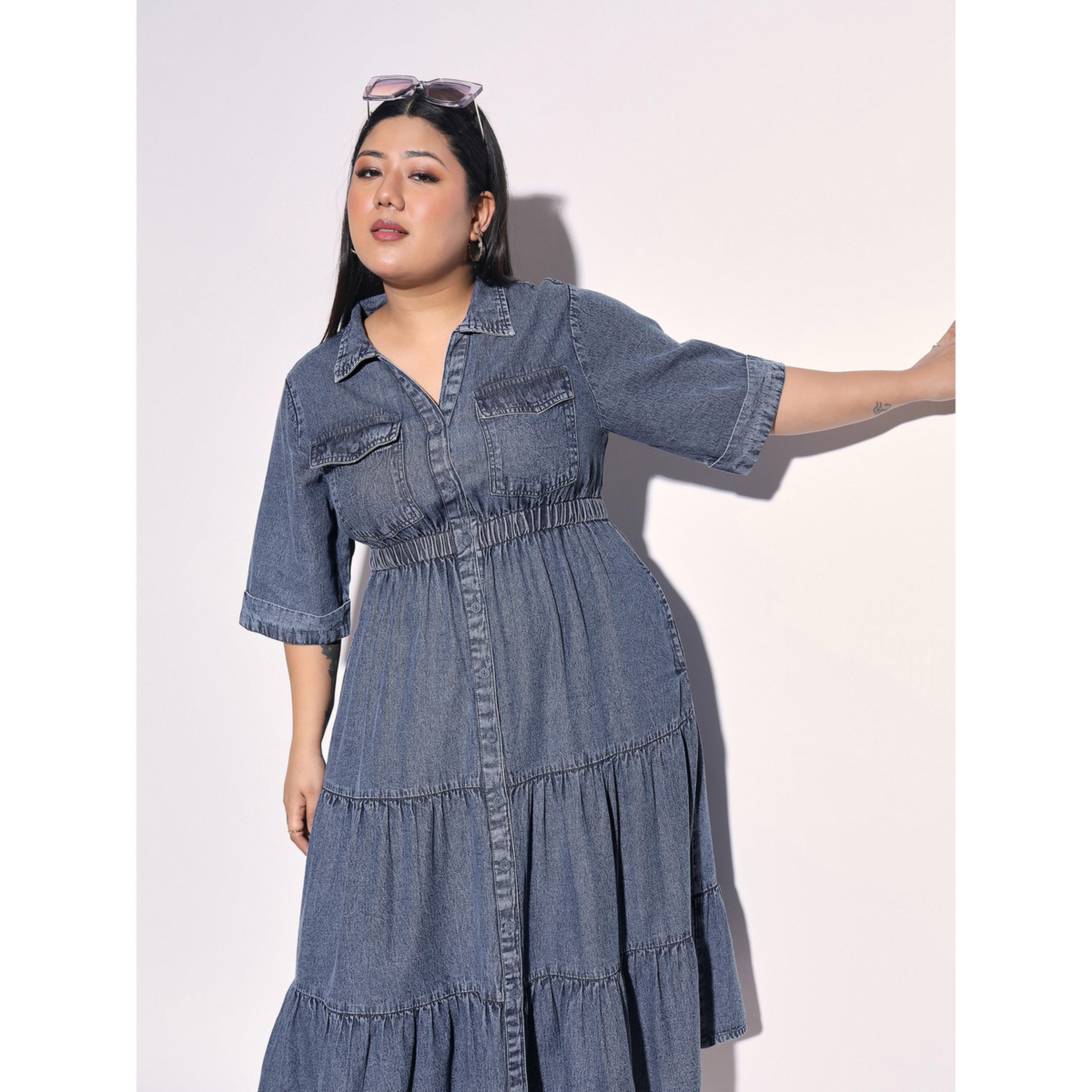 Sassafras X Styli Plus Size Navy Denim Tiered Midi Dress-women-clothing-dresses-image-6