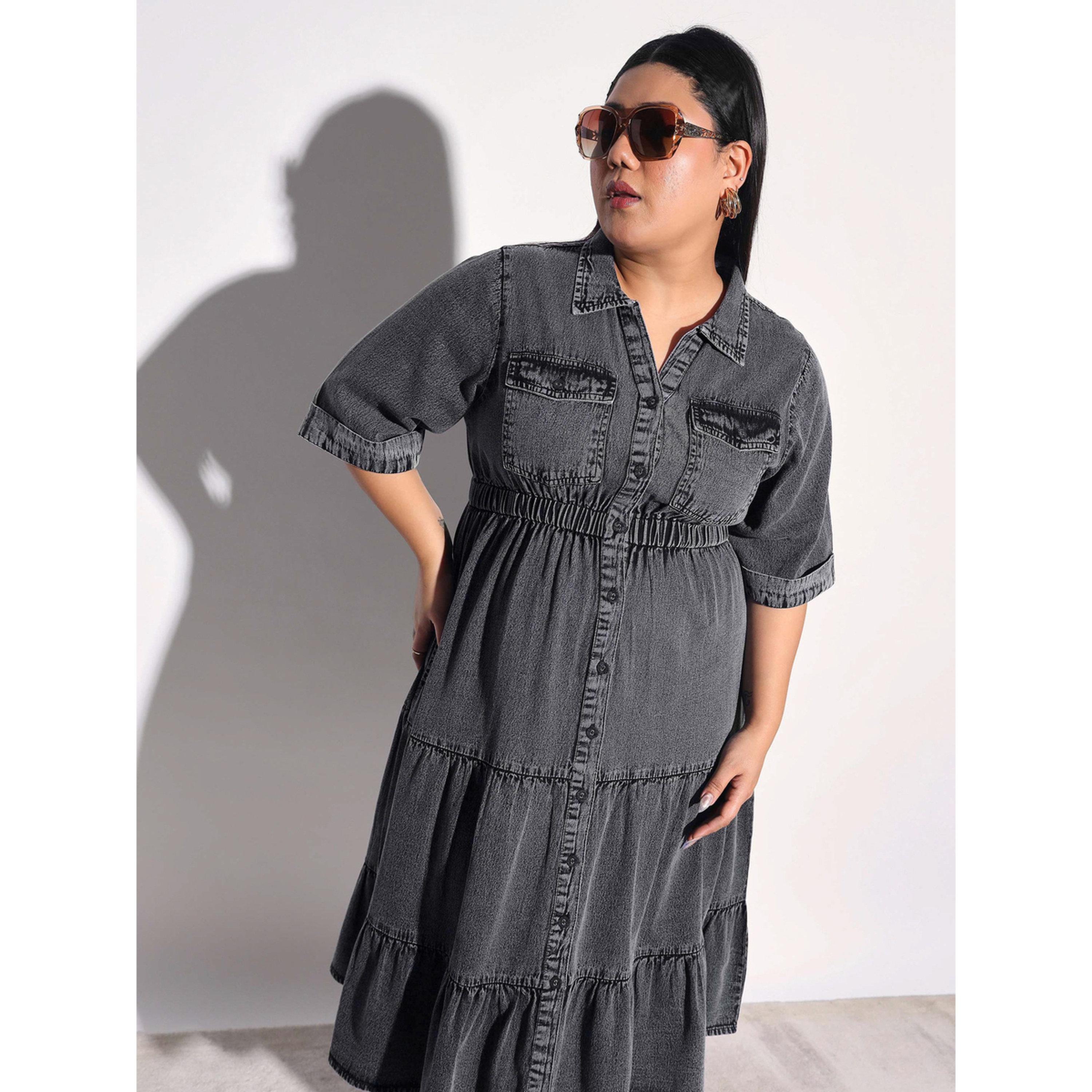 فستان ميدي متعدد الطبقات دنيم بمقاس كبير-women-clothing-dresses-image-2