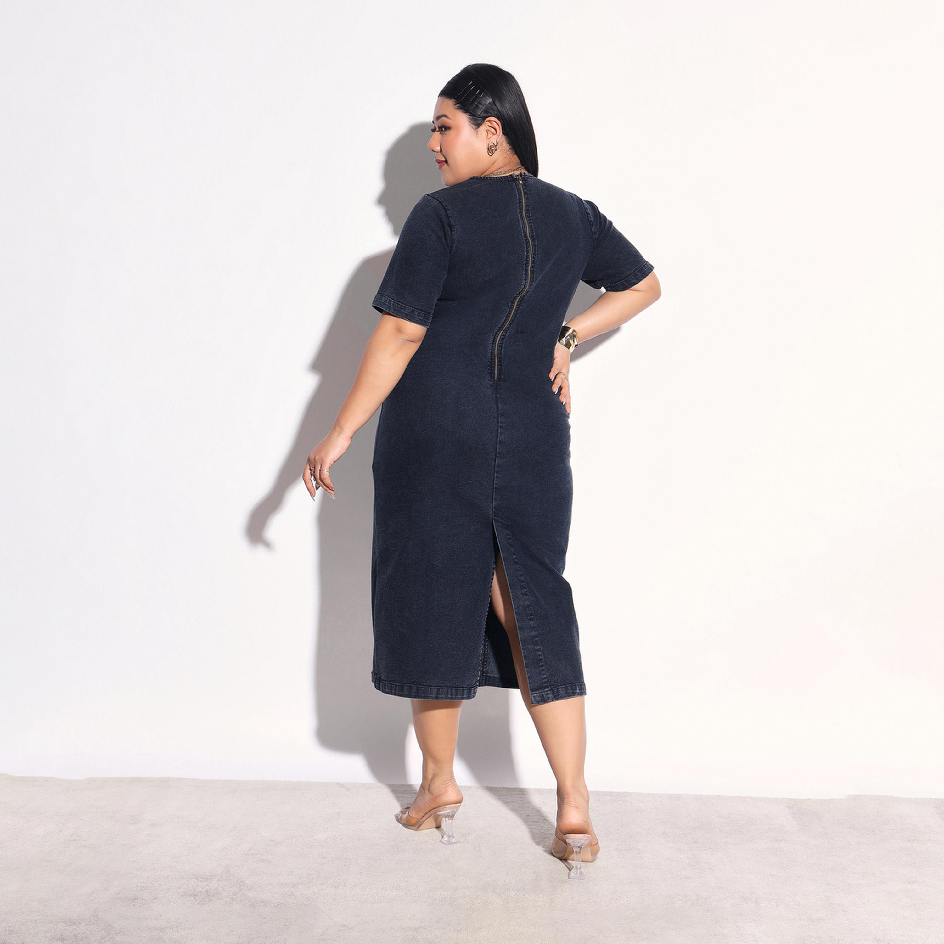 فستان ميدي ضيق دنيم بنمط مغسول مقاس كبير-women-clothing-dresses-image-5
