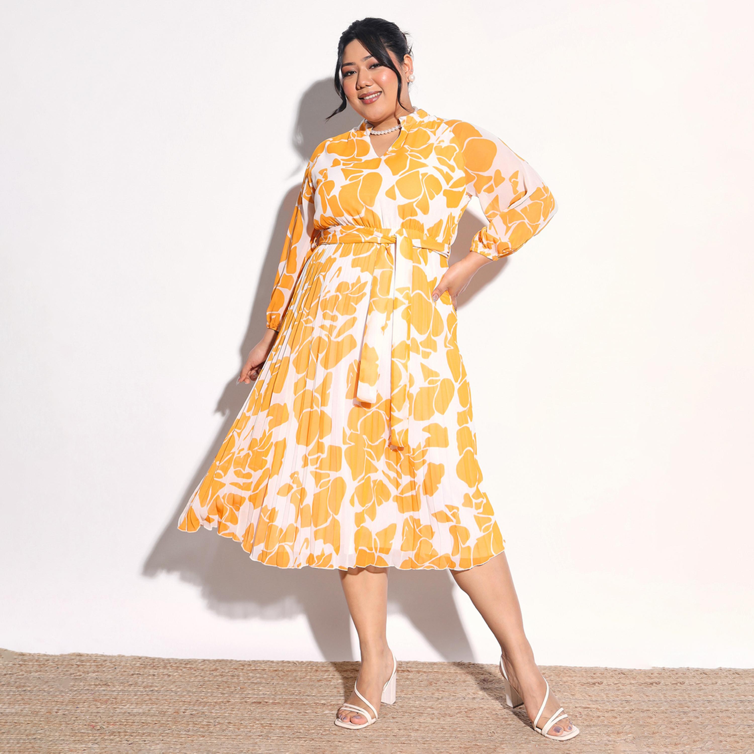 Sassafras X Styli Plus Size Floral Pleated Midi Dress-women-clothing-dresses-image-1