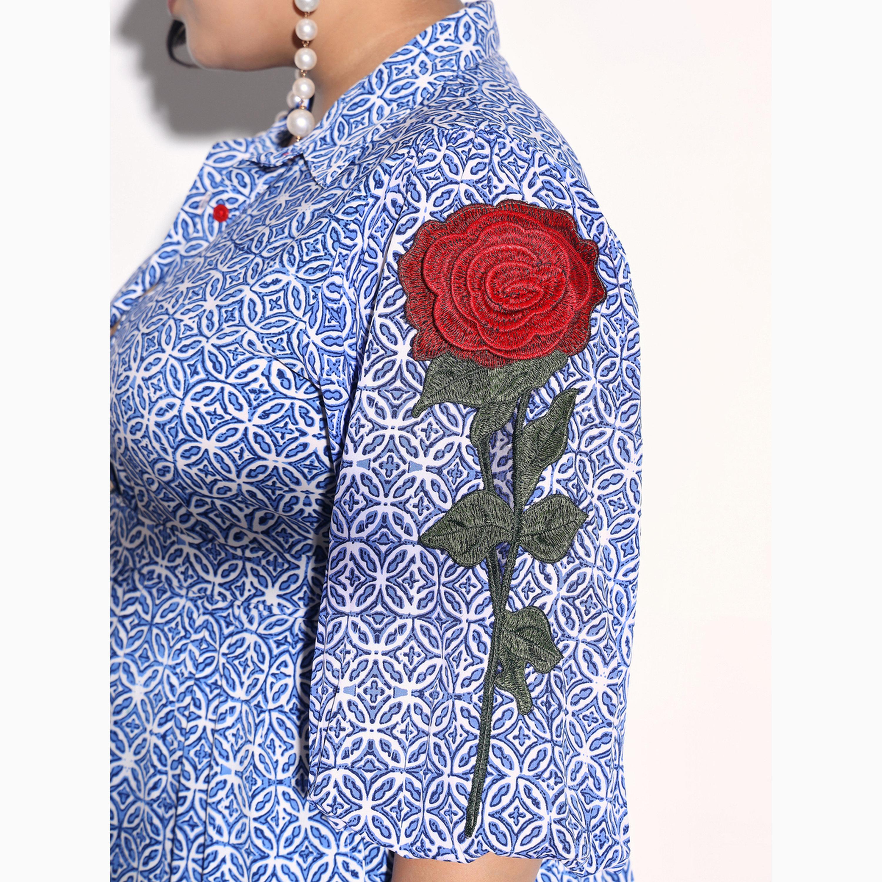 فستان ميدي قميص بأكمام بتفاصيل زهور مقاس كبير-women-clothing-dresses-image-5
