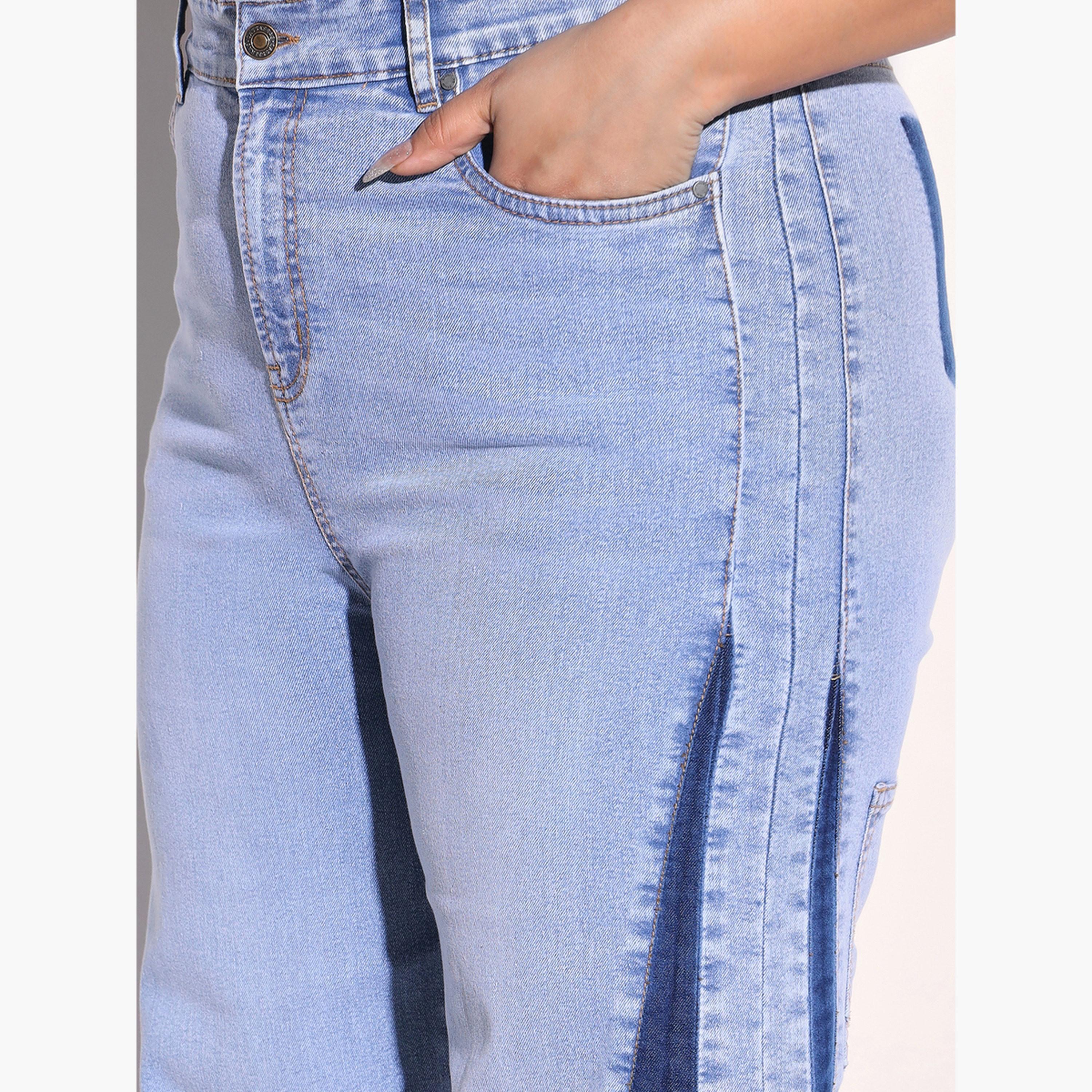 ساسافراس × ستايلي - بنطلون جينز واسع الساقين مقاس واسع وألوان متداخلة جانبية-women-clothing-bottoms-jeans-image-4