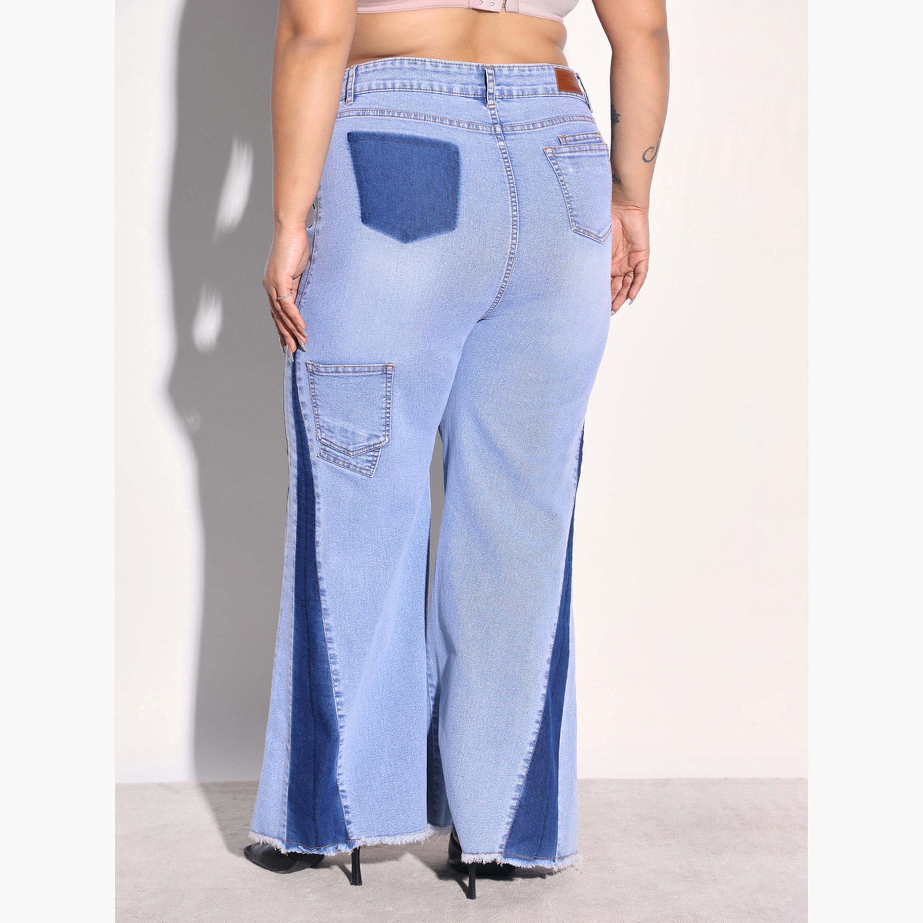 ساسافراس × ستايلي - بنطلون جينز واسع الساقين مقاس واسع وألوان متداخلة جانبية-women-clothing-bottoms-jeans-image-5