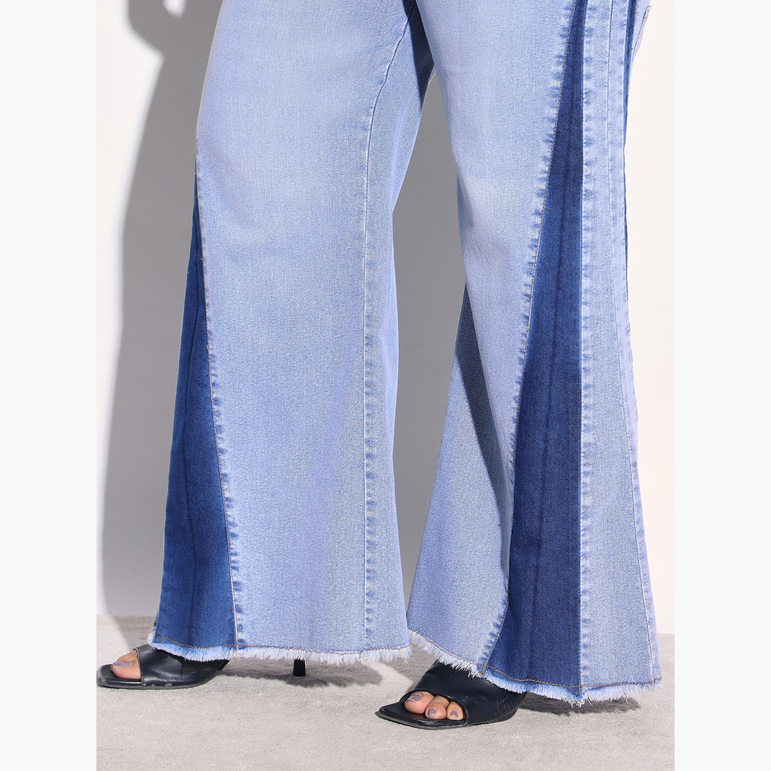 ساسافراس × ستايلي - بنطلون جينز واسع الساقين مقاس واسع وألوان متداخلة جانبية-women-clothing-bottoms-jeans-image-6