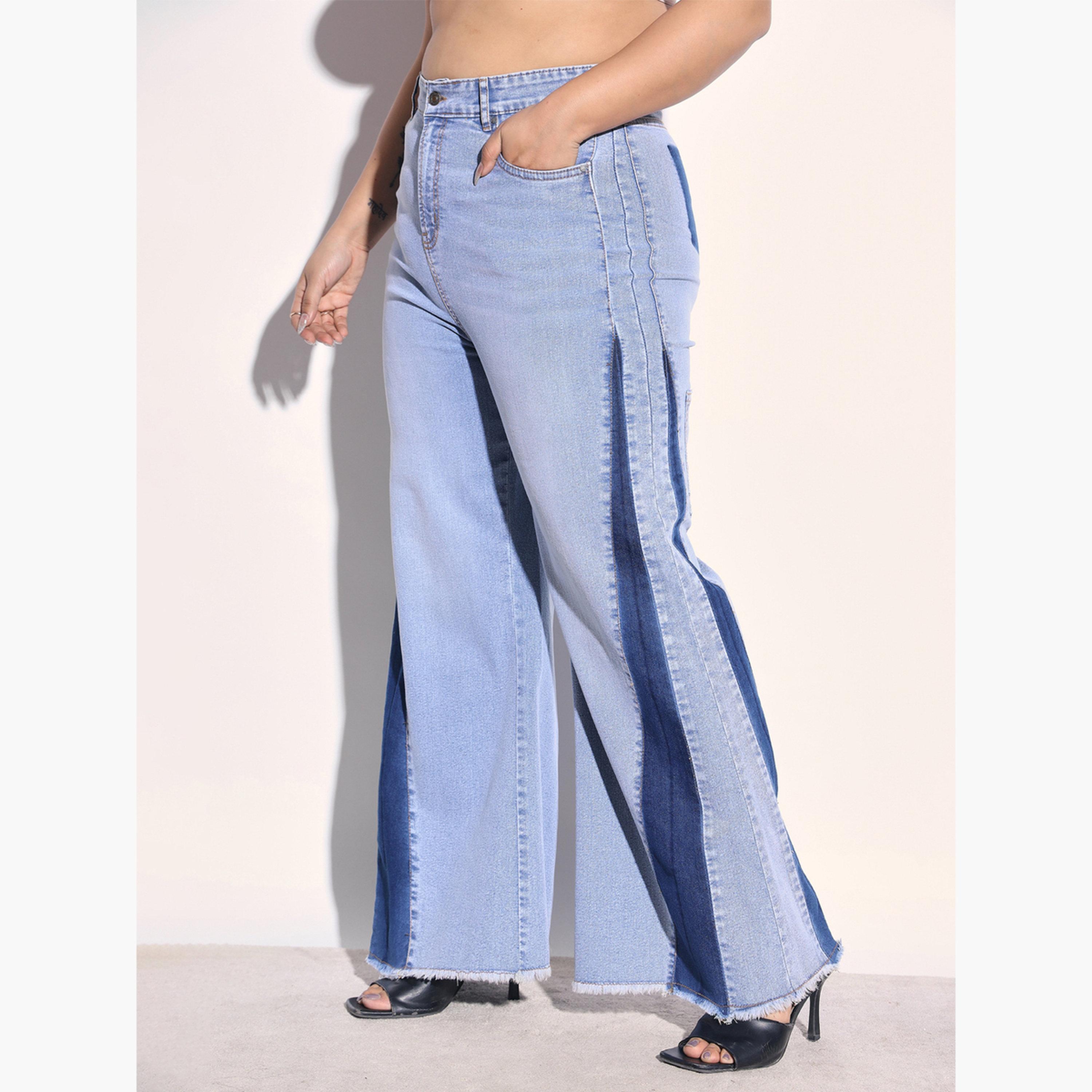 ساسافراس × ستايلي - بنطلون جينز واسع الساقين مقاس واسع وألوان متداخلة جانبية-women-clothing-bottoms-jeans-image-7
