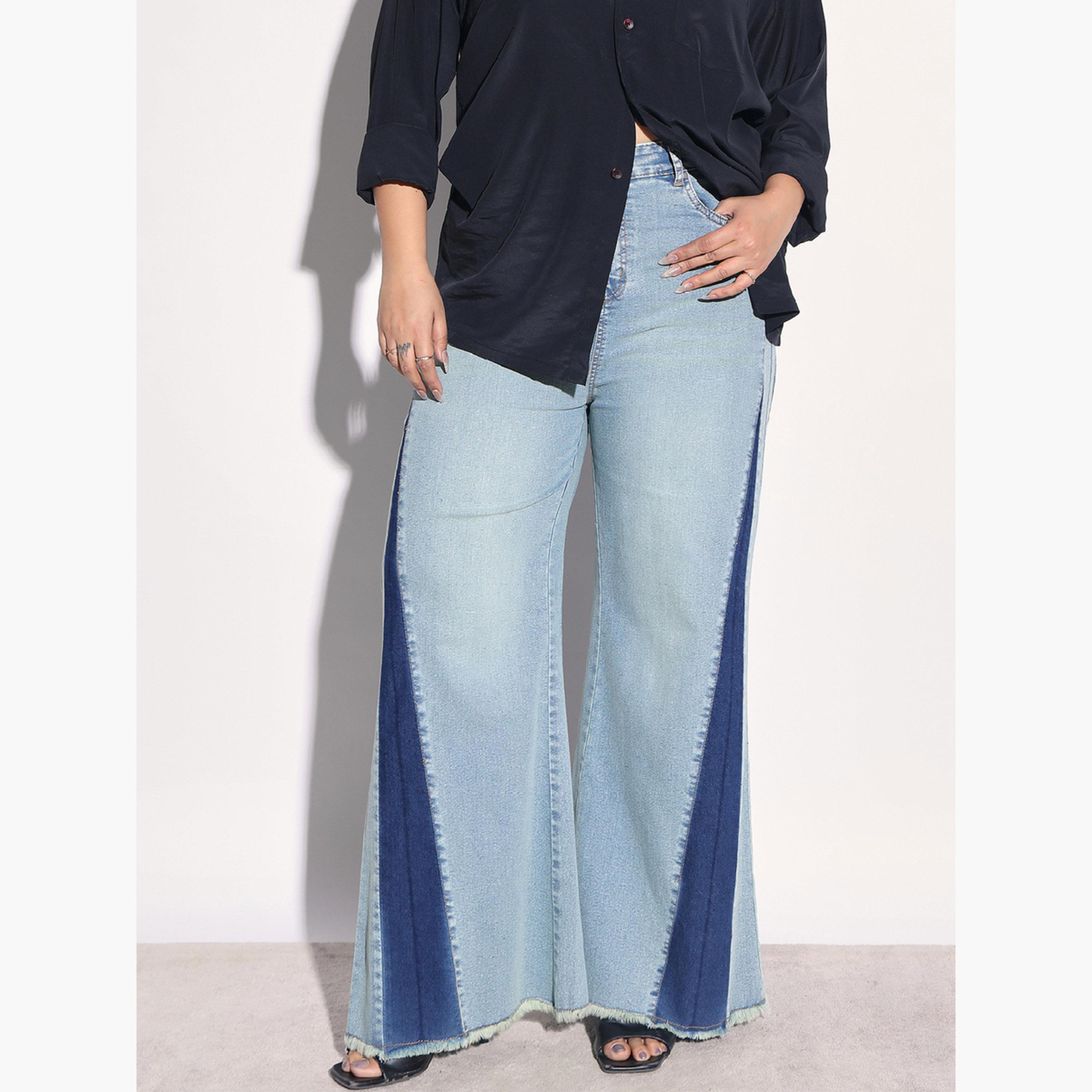 ساسافراس × ستايلي - بنطلون جينز واسع الساقين مقاس واسع، مزين بخطوط جانبية ملونة-women-clothing-bottoms-jeans-image-3