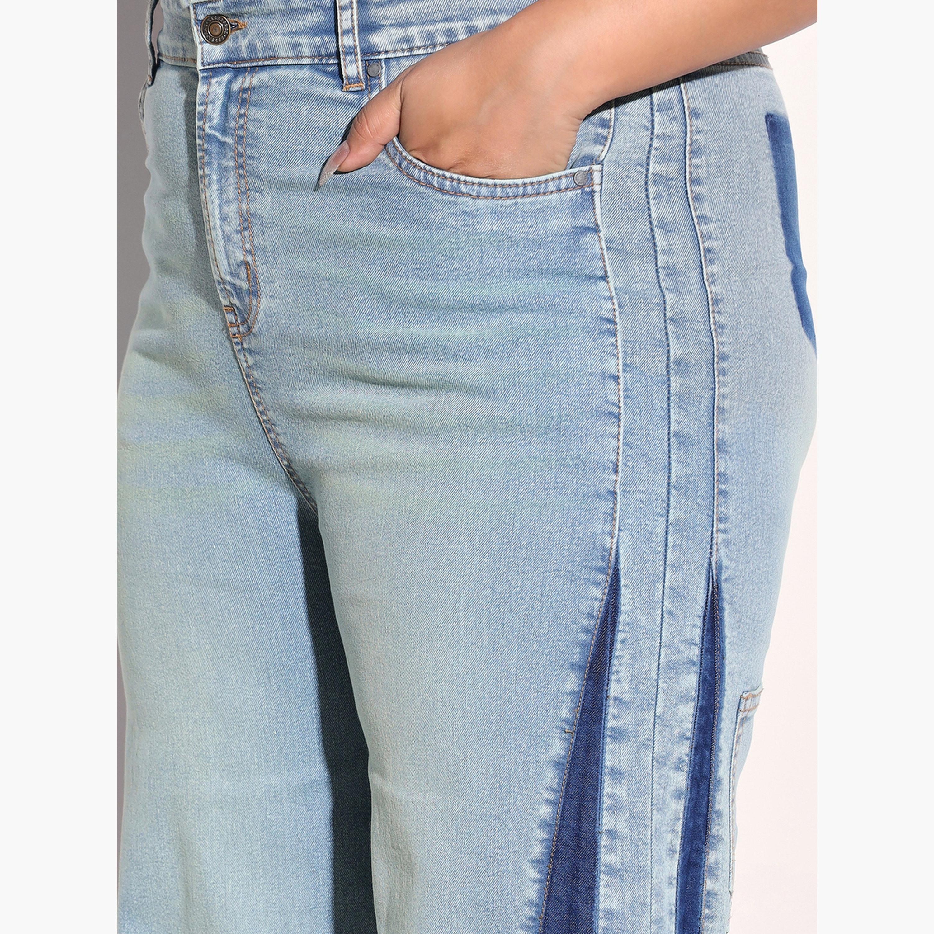 ساسافراس × ستايلي - بنطلون جينز واسع الساقين مقاس واسع، مزين بخطوط جانبية ملونة-women-clothing-bottoms-jeans-image-4