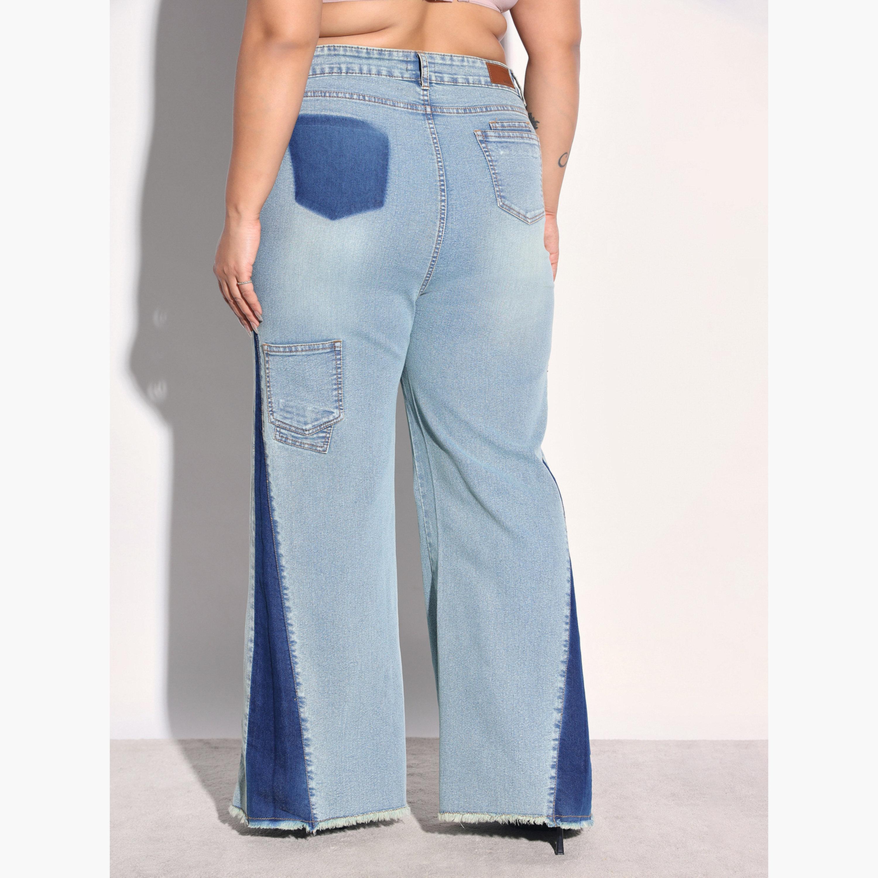 ساسافراس × ستايلي - بنطلون جينز واسع الساقين مقاس واسع، مزين بخطوط جانبية ملونة-women-clothing-bottoms-jeans-image-5