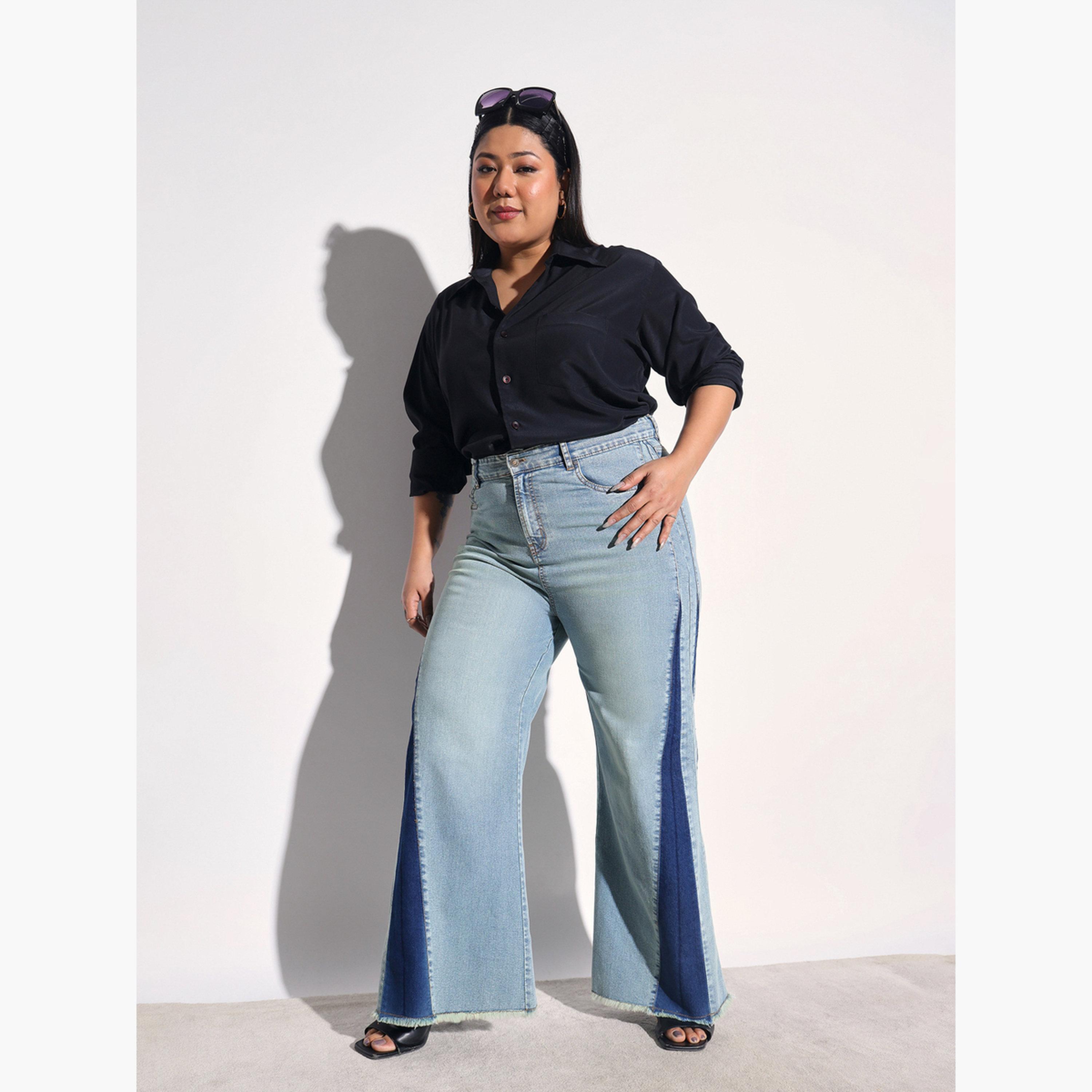 ساسافراس × ستايلي - بنطلون جينز واسع الساقين مقاس واسع، مزين بخطوط جانبية ملونة-women-clothing-bottoms-jeans-image-6