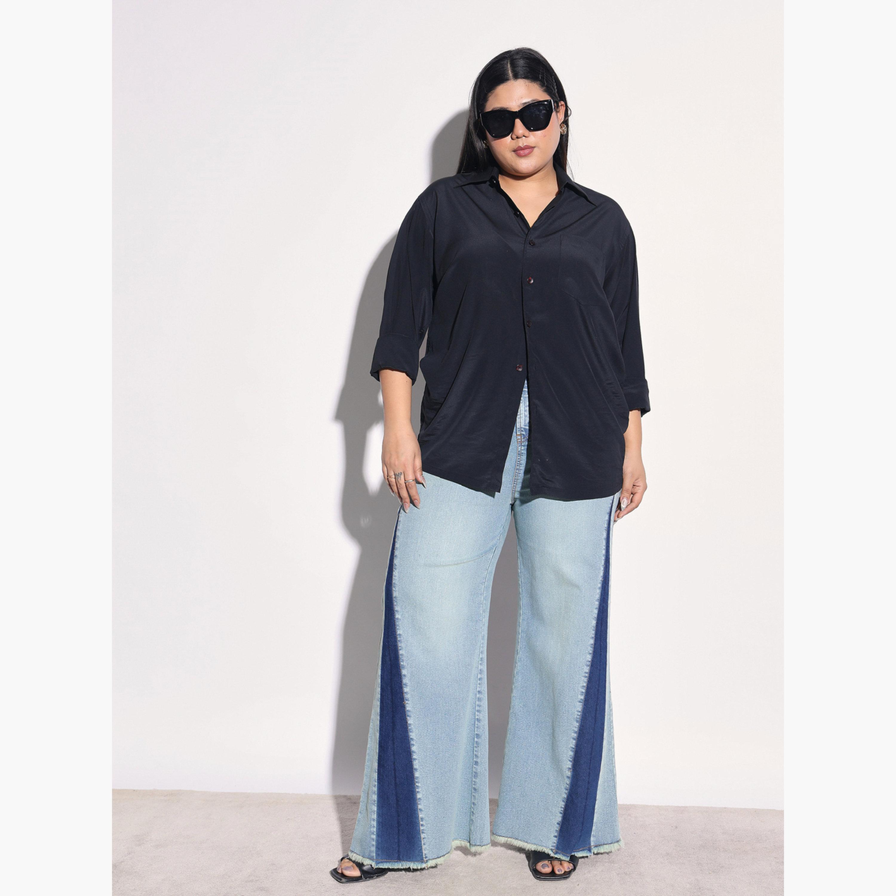 ساسافراس × ستايلي - بنطلون جينز واسع الساقين مقاس واسع، مزين بخطوط جانبية ملونة-women-clothing-bottoms-jeans-image-7