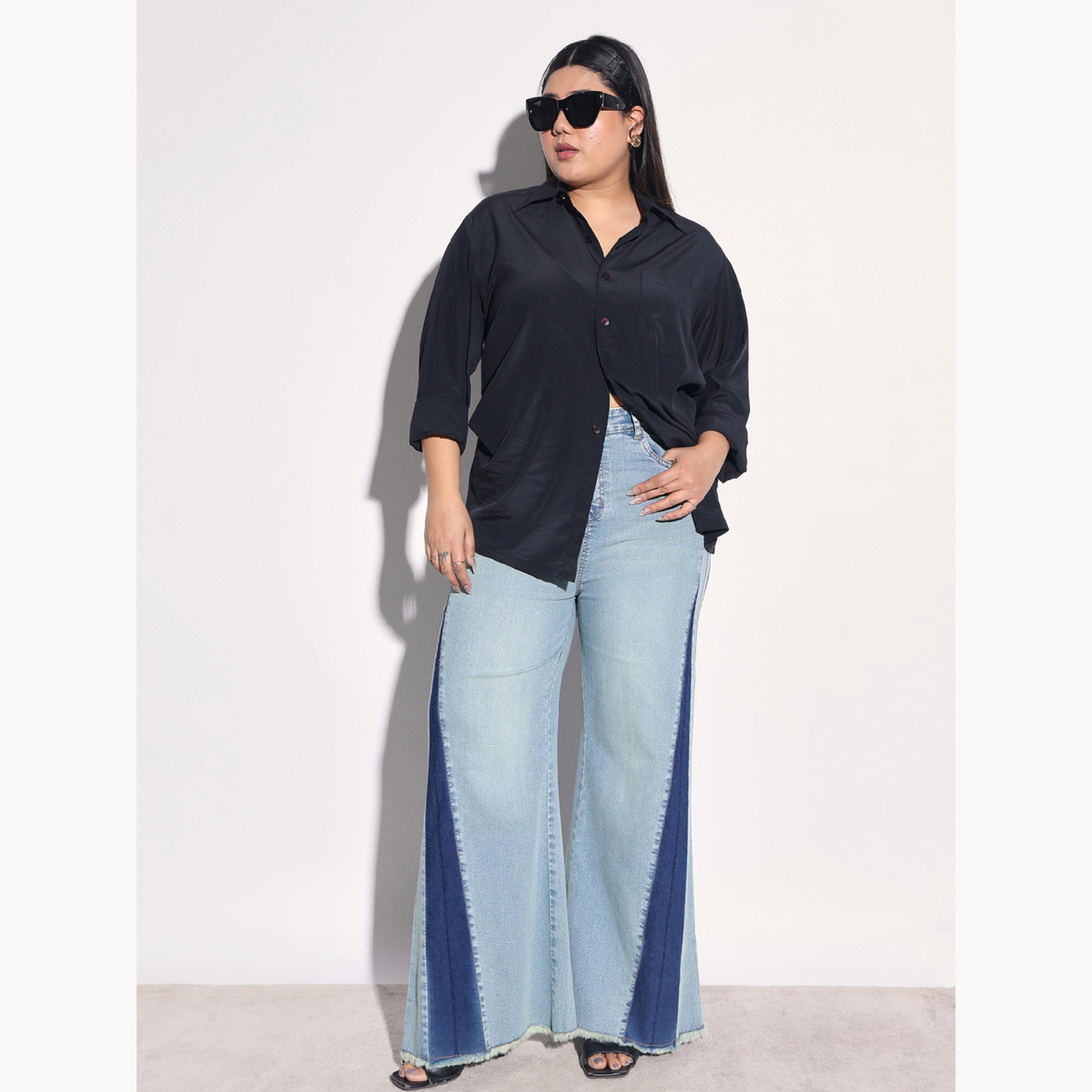 ساسافراس × ستايلي - بنطلون جينز واسع الساقين مقاس واسع، مزين بخطوط جانبية ملونة-women-clothing-bottoms-jeans-image-8