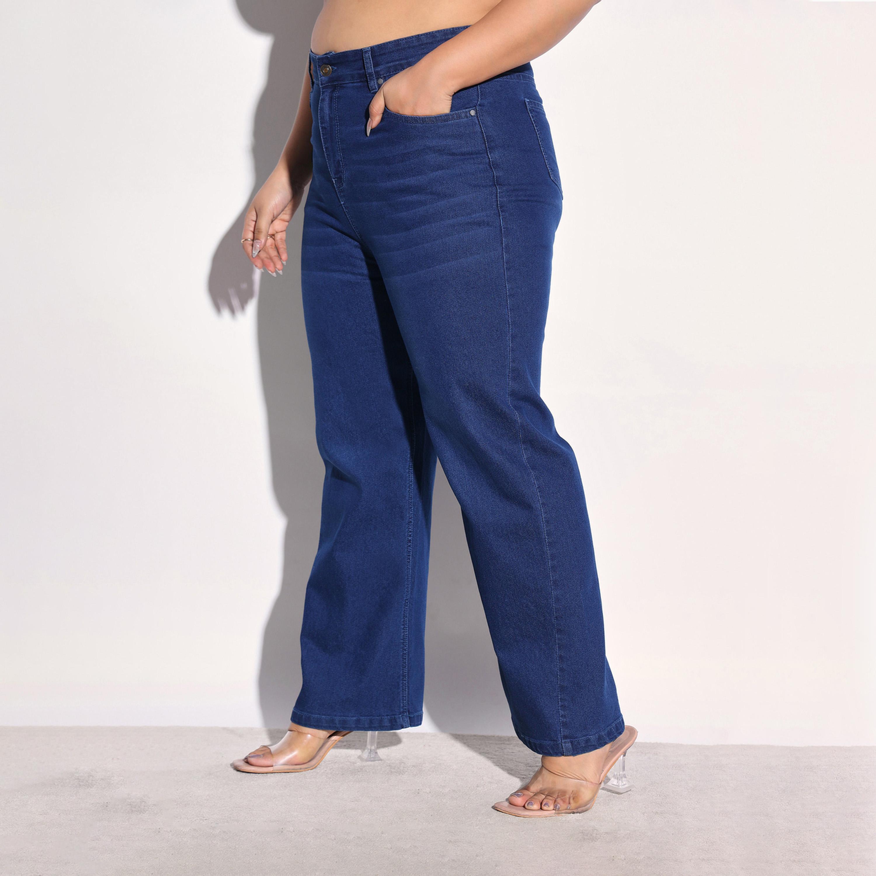 جينز بقصة مستقيمة وتفاصيل ويسكر مقاس كبير-women-clothing-bottoms-jeans-image-3