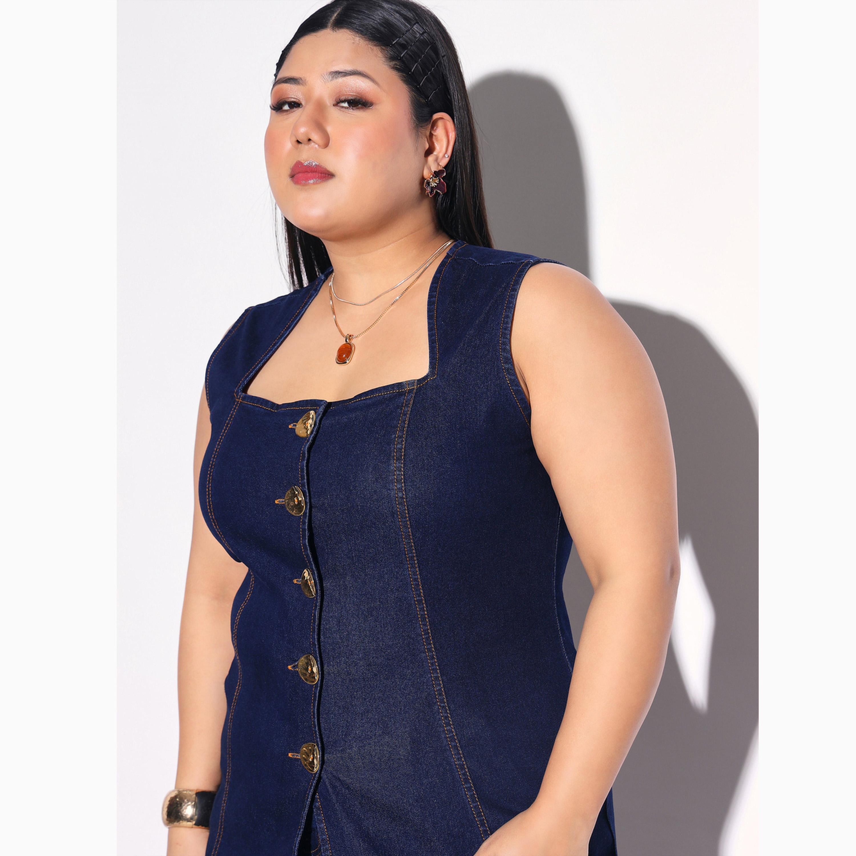 طقم منسق من جينز بقصة موم وبلوزة دنيم بلا أكمام مقاس كبير-women-clothing-coordsets-image-6