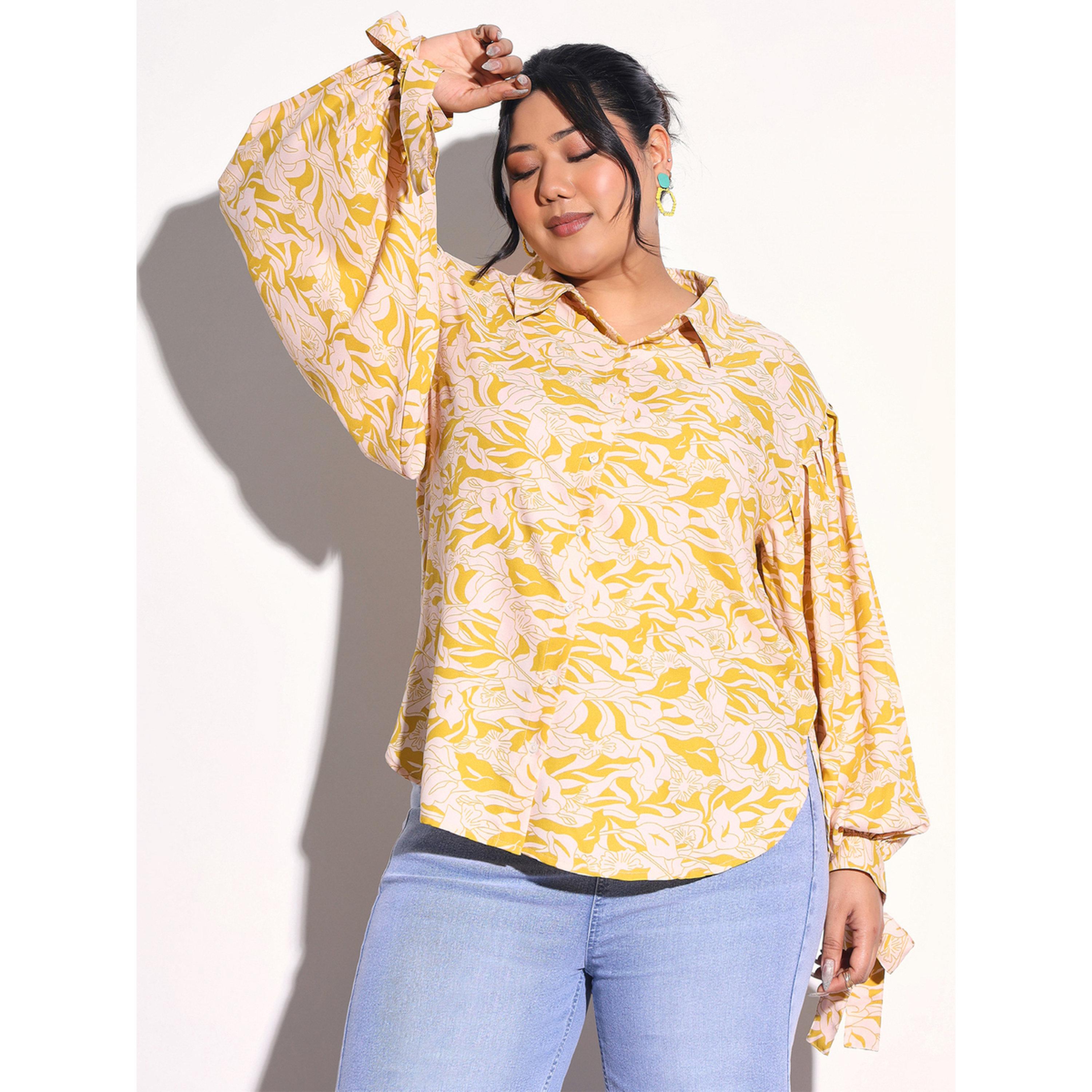 Sassafras X Styli Plus Size Yellow Floral Print Collared Shirt-women-clothing-shirtsandblouses-shirts-image-1