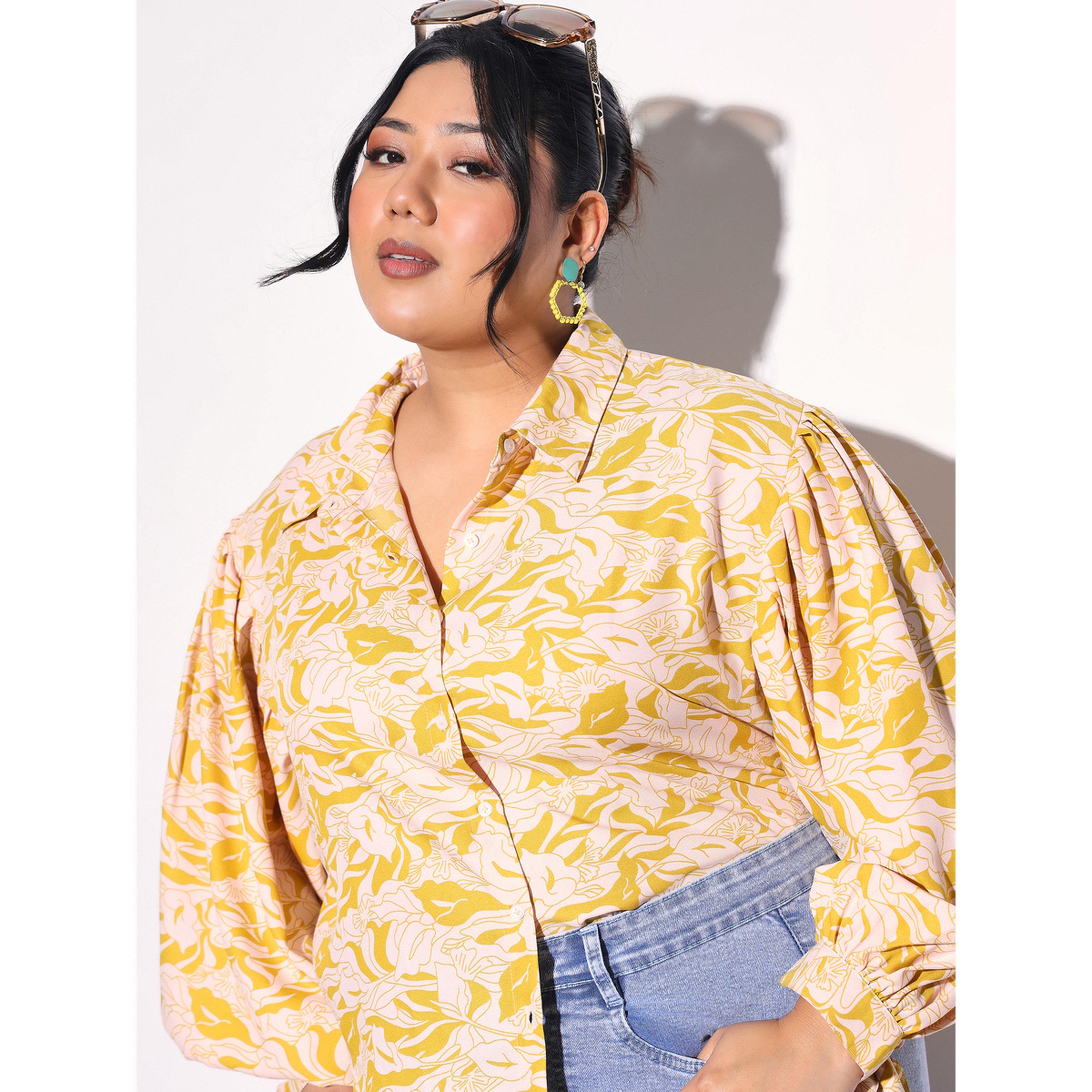 Sassafras X Styli Plus Size Yellow Floral Print Collared Shirt-women-clothing-shirtsandblouses-shirts-image-4