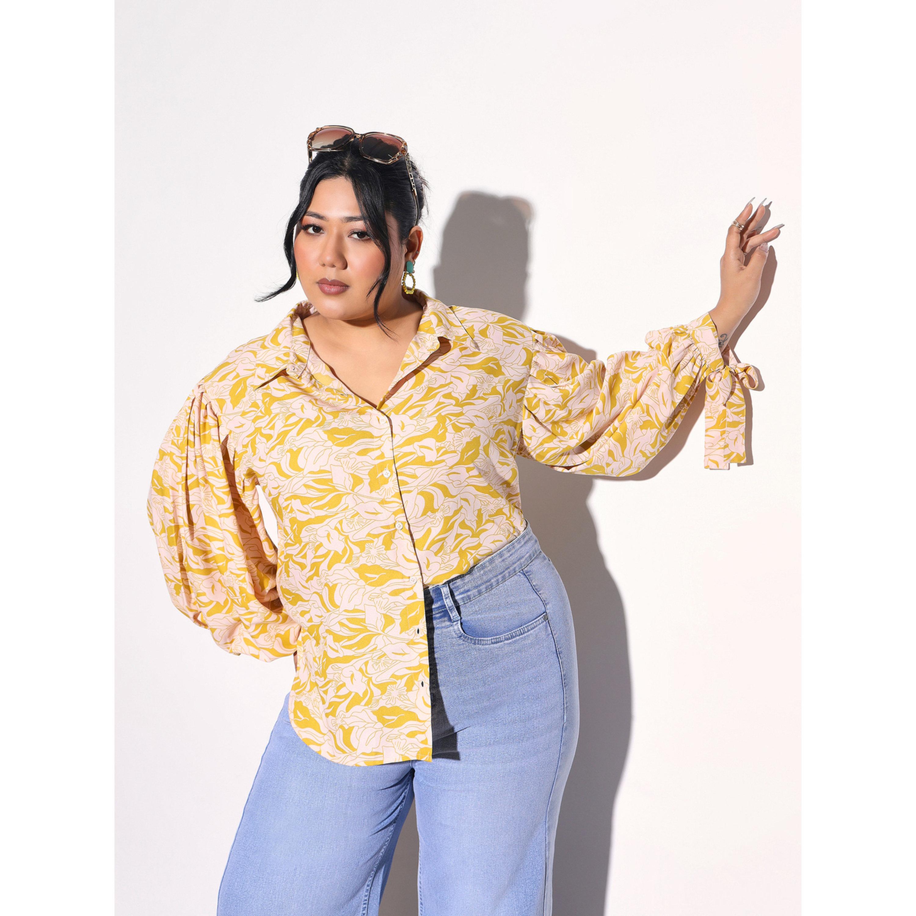 Sassafras X Styli Plus Size Yellow Floral Print Collared Shirt-women-clothing-shirtsandblouses-shirts-image-6