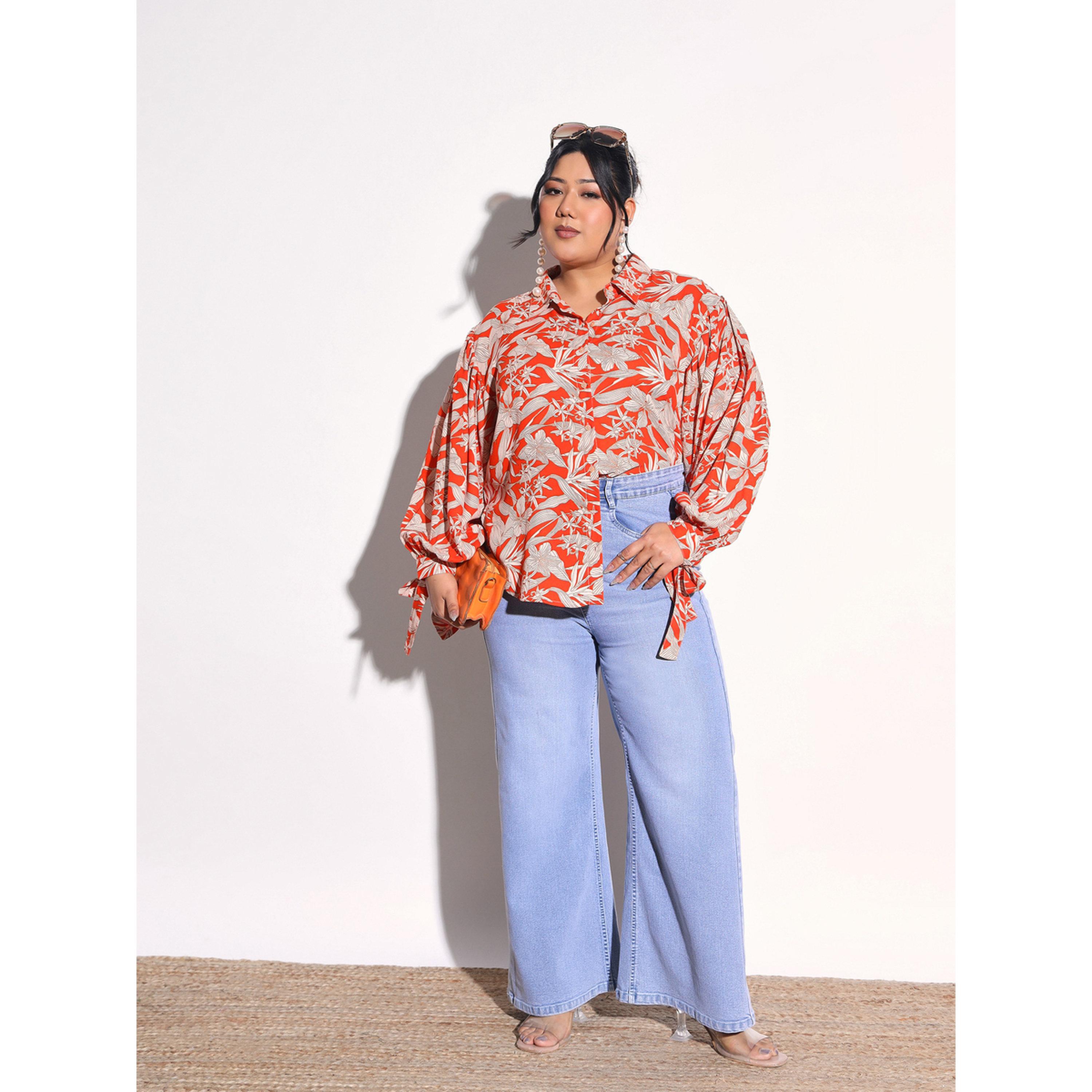بلوزة بياقة وطبعات زهور بمقاس كبير-women-clothing-shirtsandblouses-shirts-image-2
