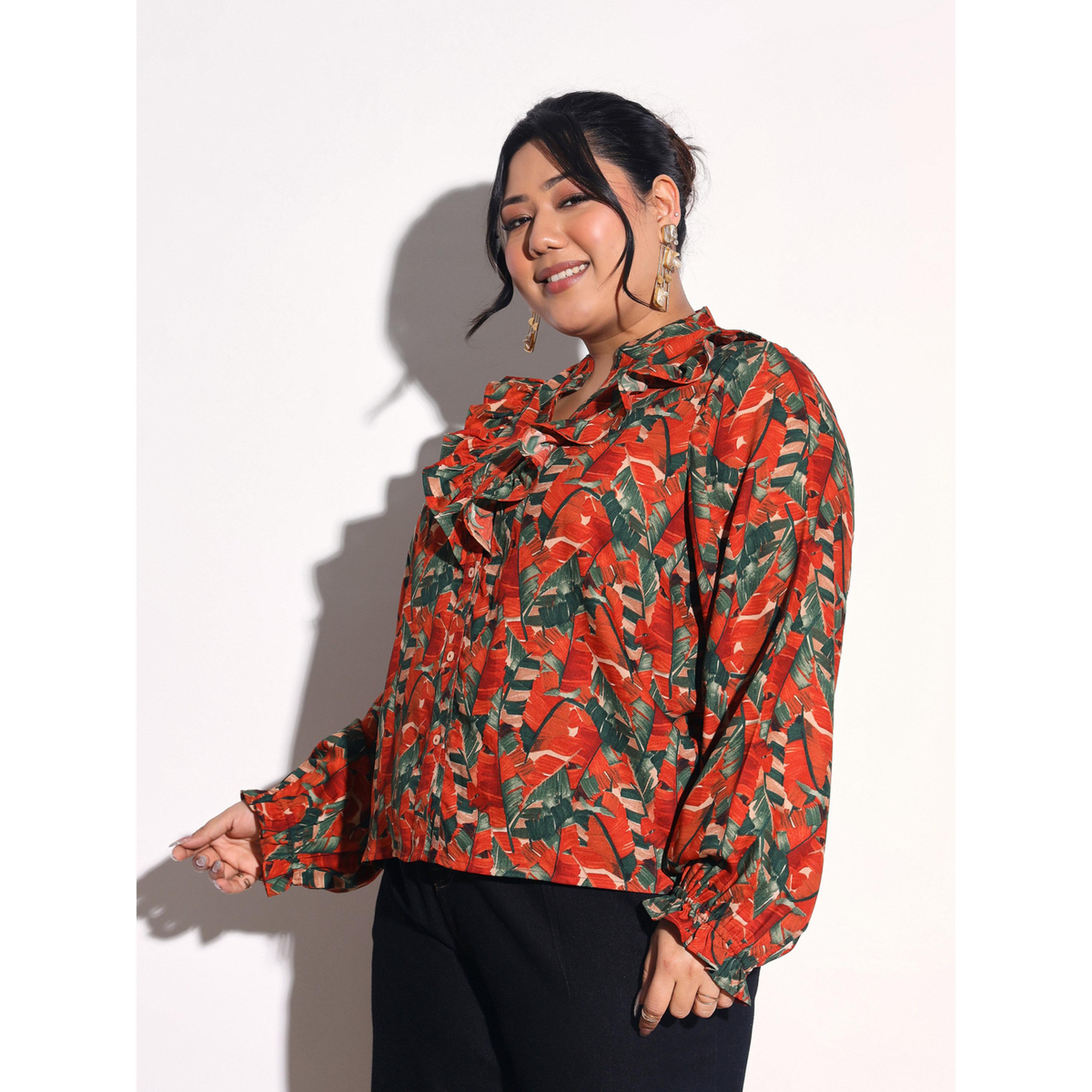 بلوزة بطبعات استوائية وكشكش أمامي بمقاس كبير-women-clothing-shirtsandblouses-shirts-image-1
