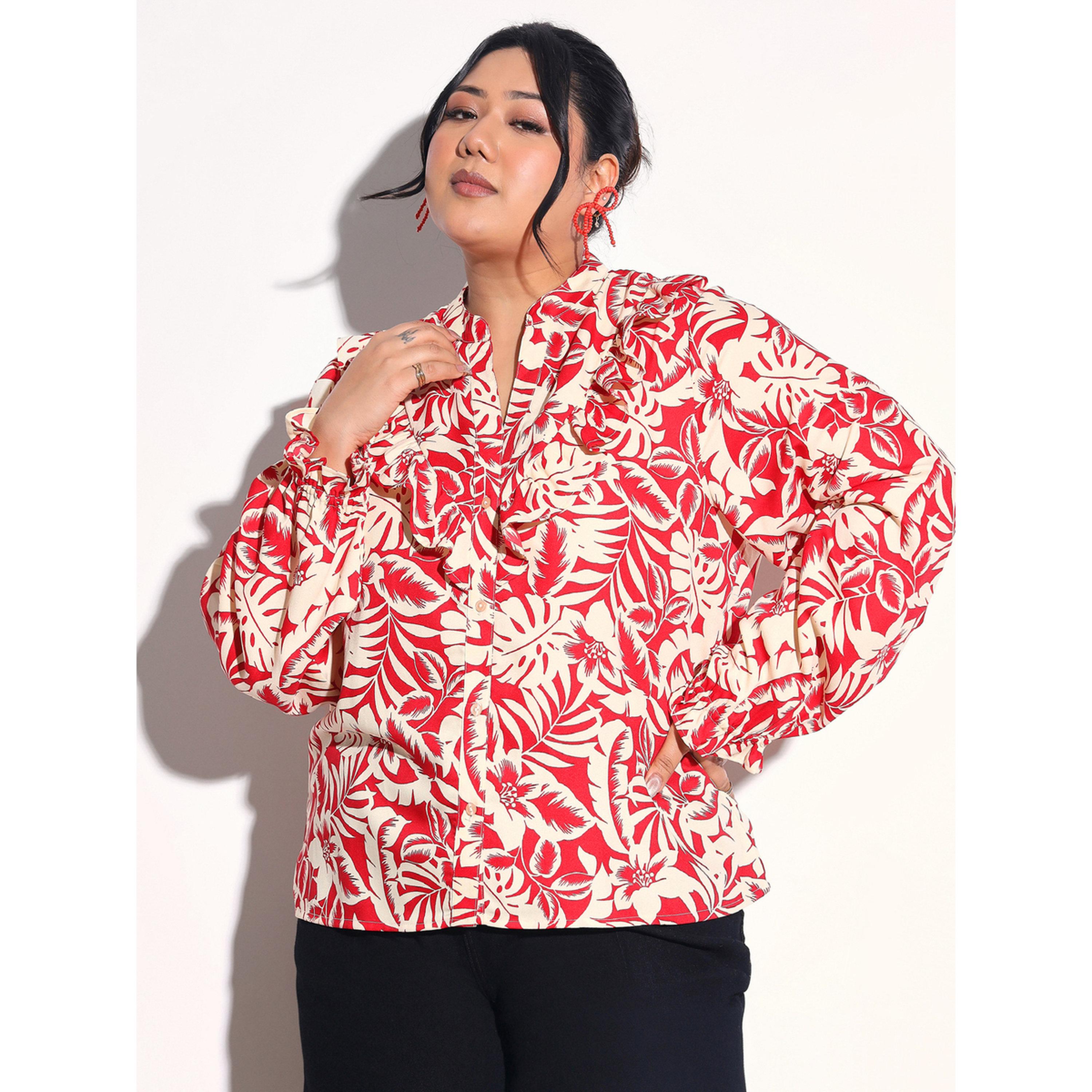 بلوزة بطبعات زهور وكشكش أمامي بمقاس كبير-women-clothing-shirtsandblouses-shirts-image-1