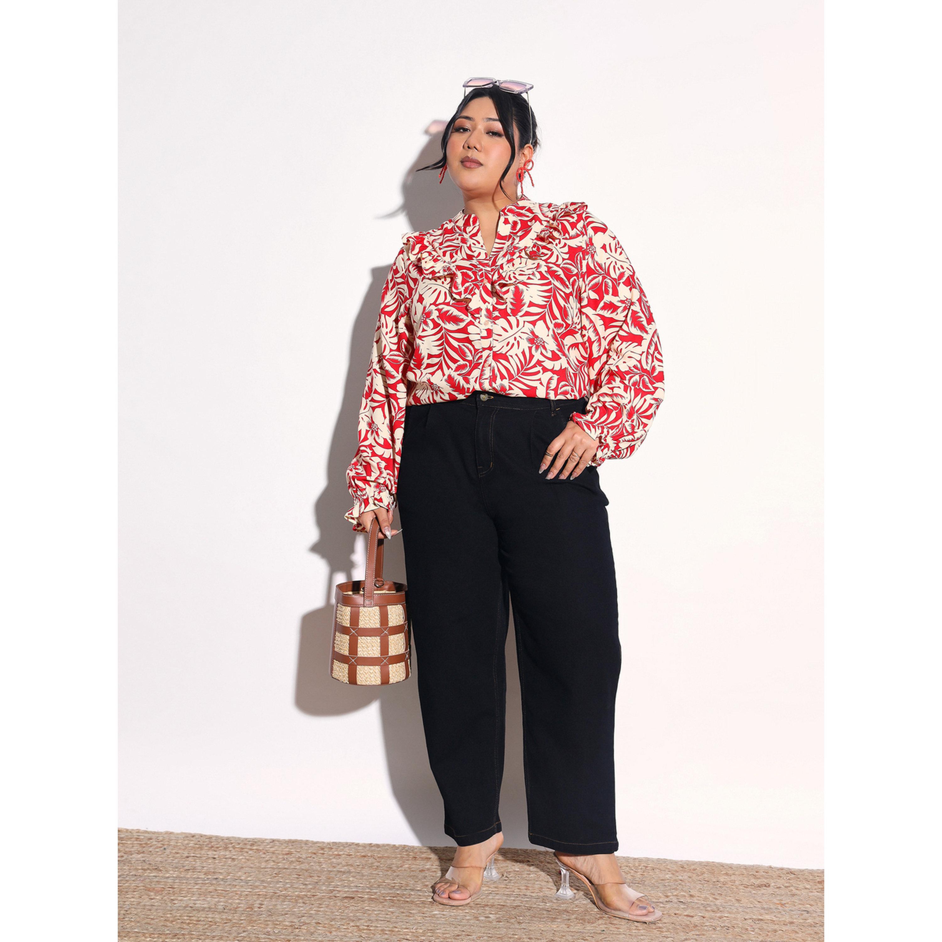 بلوزة بطبعات زهور وكشكش أمامي بمقاس كبير-women-clothing-shirtsandblouses-shirts-image-2
