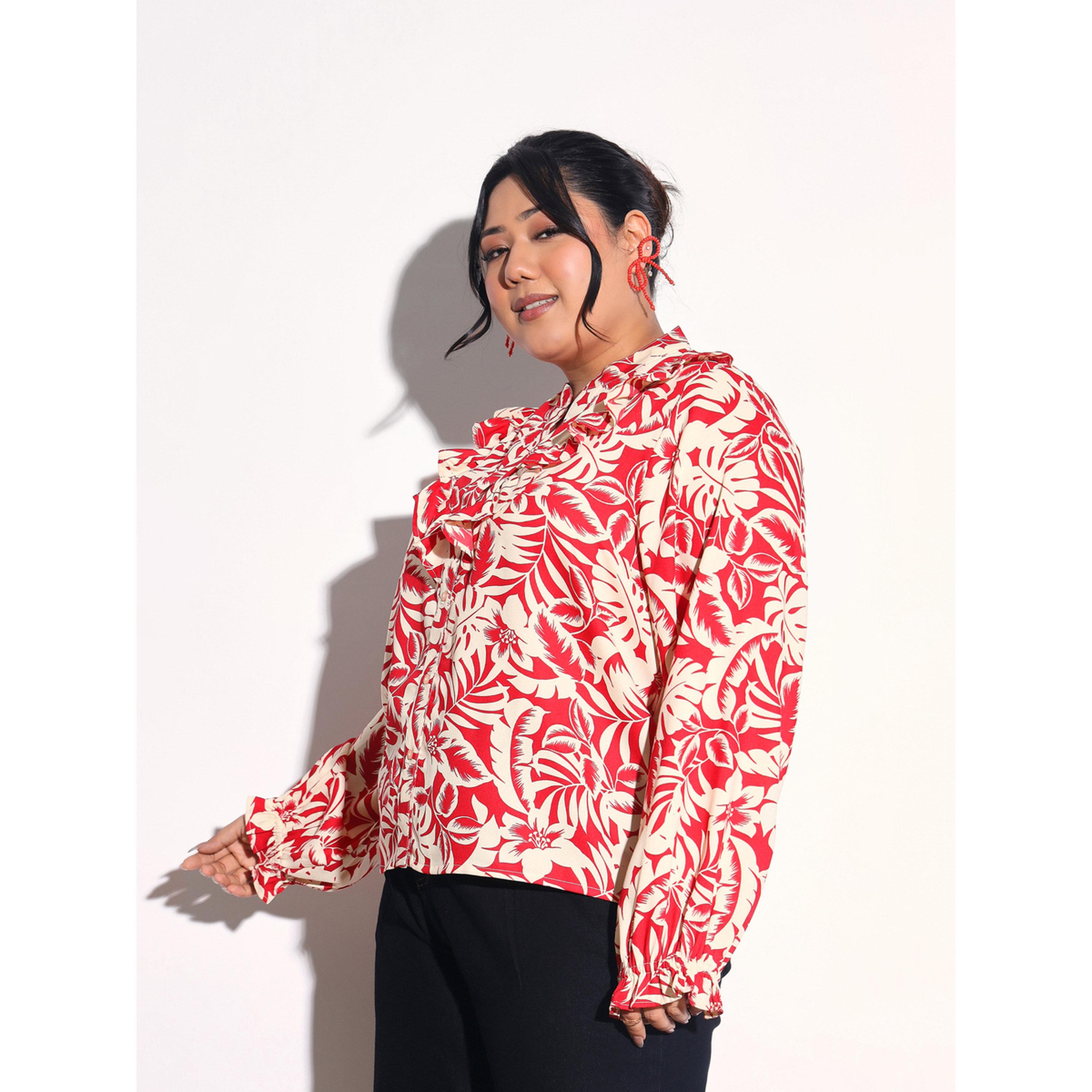 بلوزة بطبعات زهور وكشكش أمامي بمقاس كبير-women-clothing-shirtsandblouses-shirts-image-3
