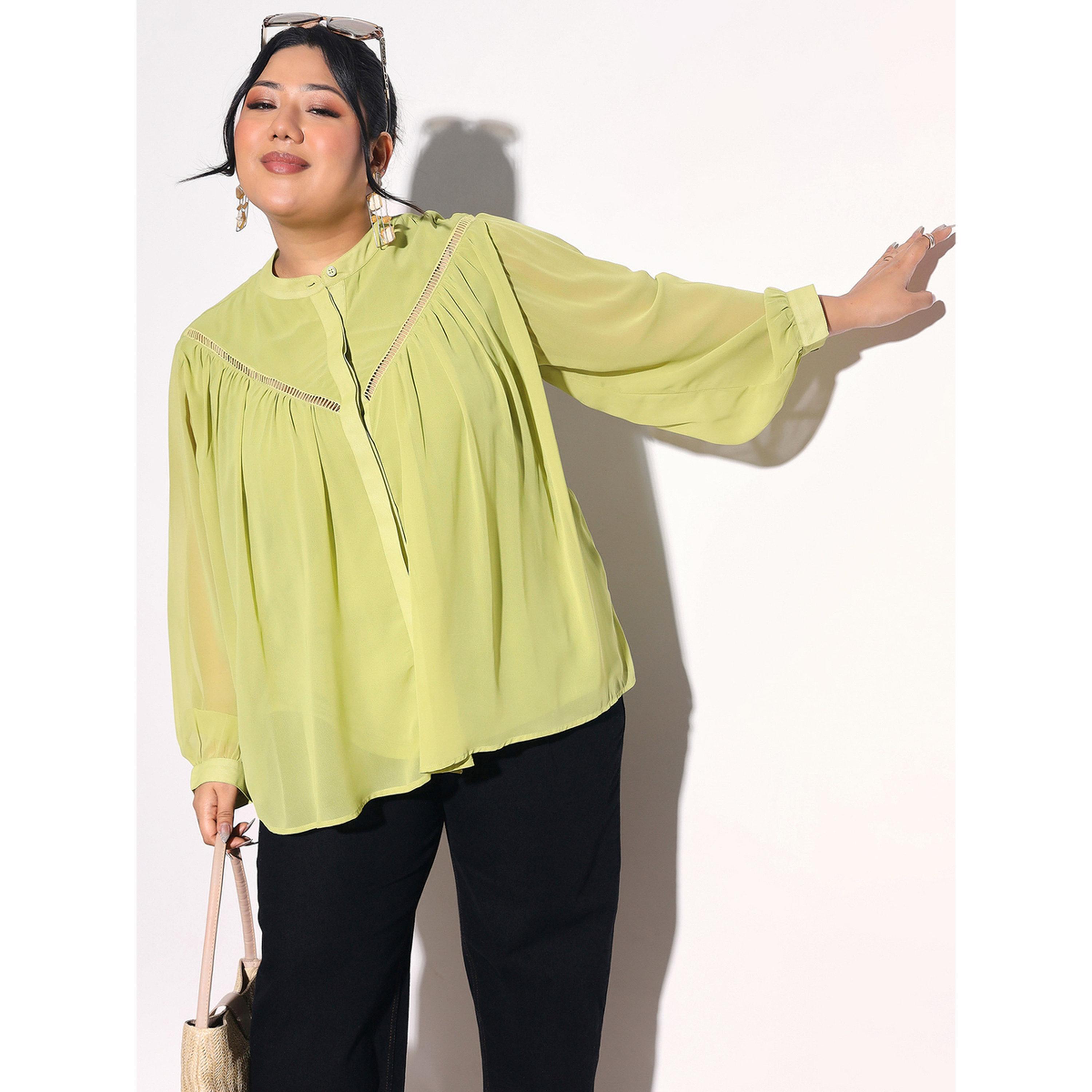 Sassafras X Styli Plus Size Green Chiffon Blouse with Lace Detail-women-clothing-shirtsandblouses-blouses-image-6