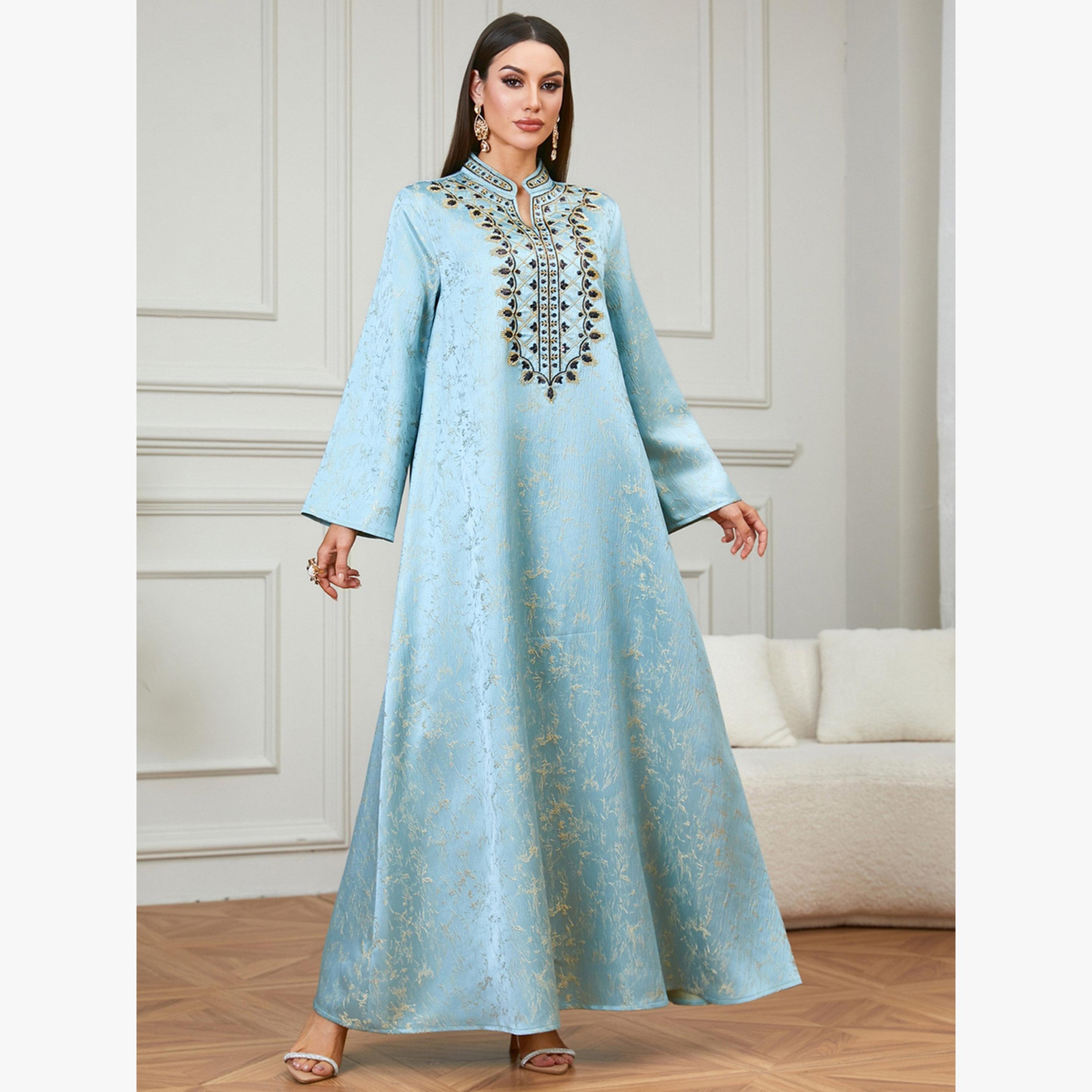 Take Two Blue Embroidered Pattern Jalabiya-women-arabicclothing-jalabiyas-image-2